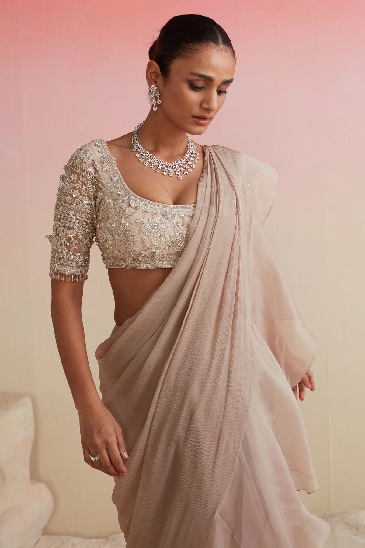 Champagne Gold Net Saree