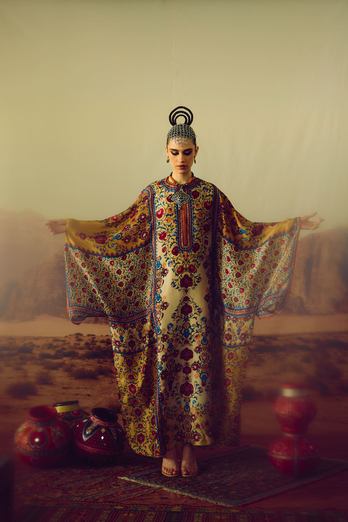 Bukhara Taupe/Mustard Beatrice Kaftaan Dress