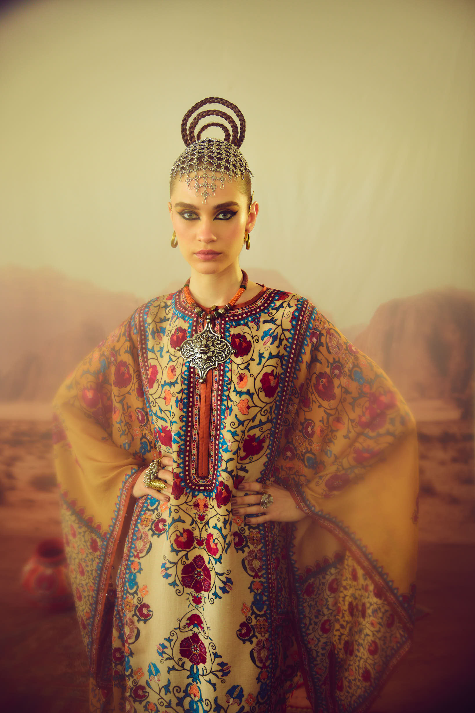 Bukhara Taupe/Mustard Beatrice Kaftaan Dress