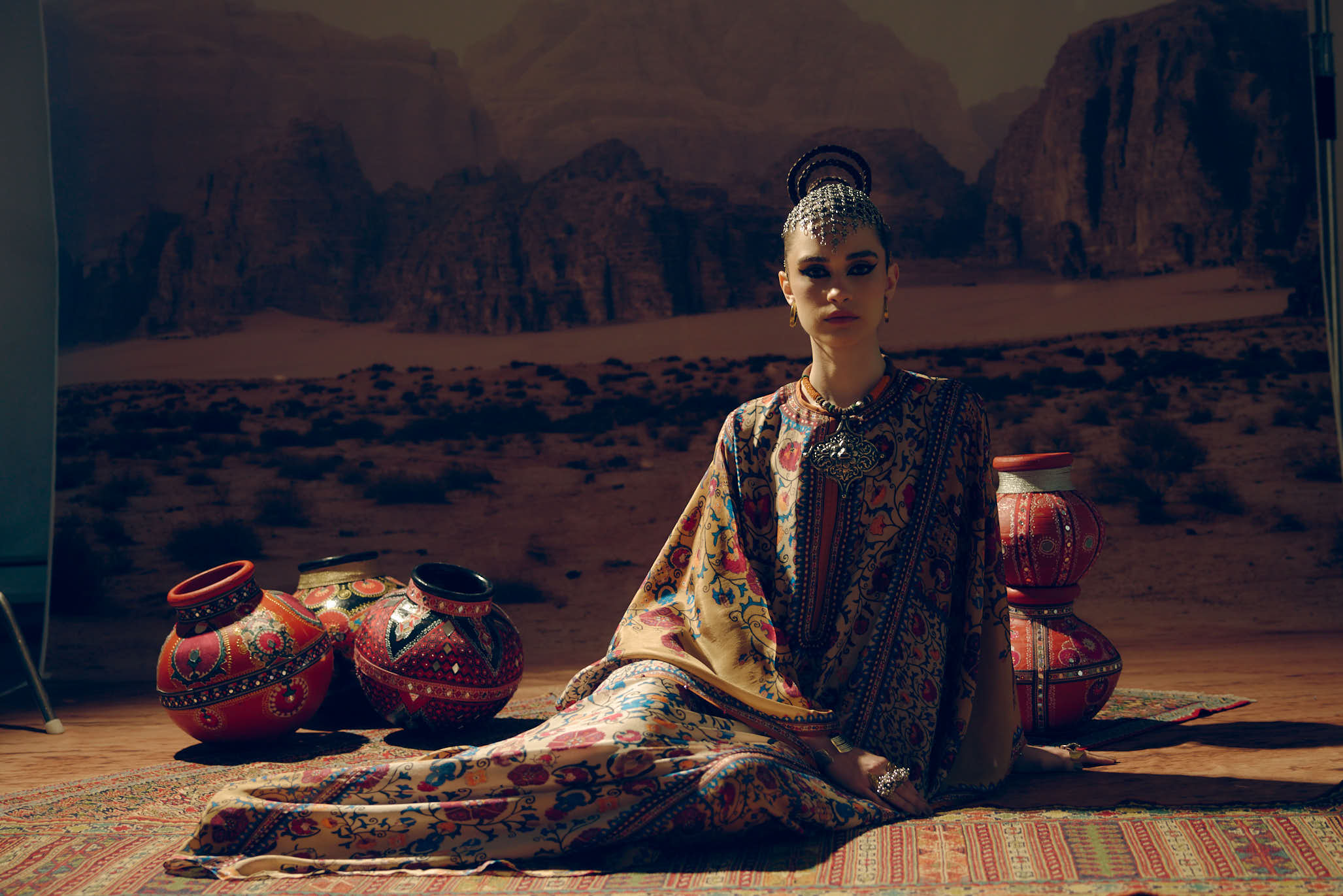 Bukhara Taupe/Mustard Beatrice Kaftaan Dress