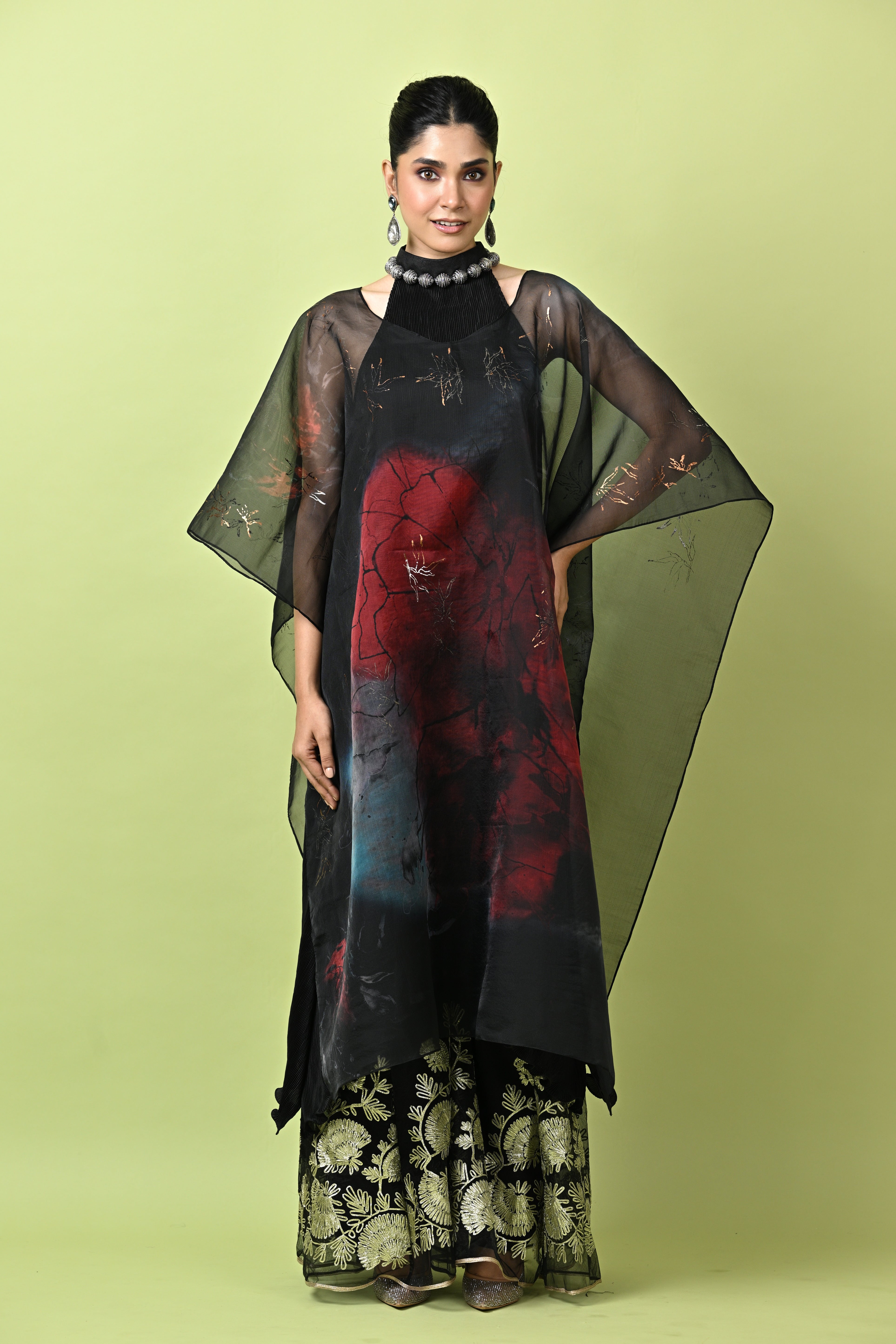 Black printed organza drape