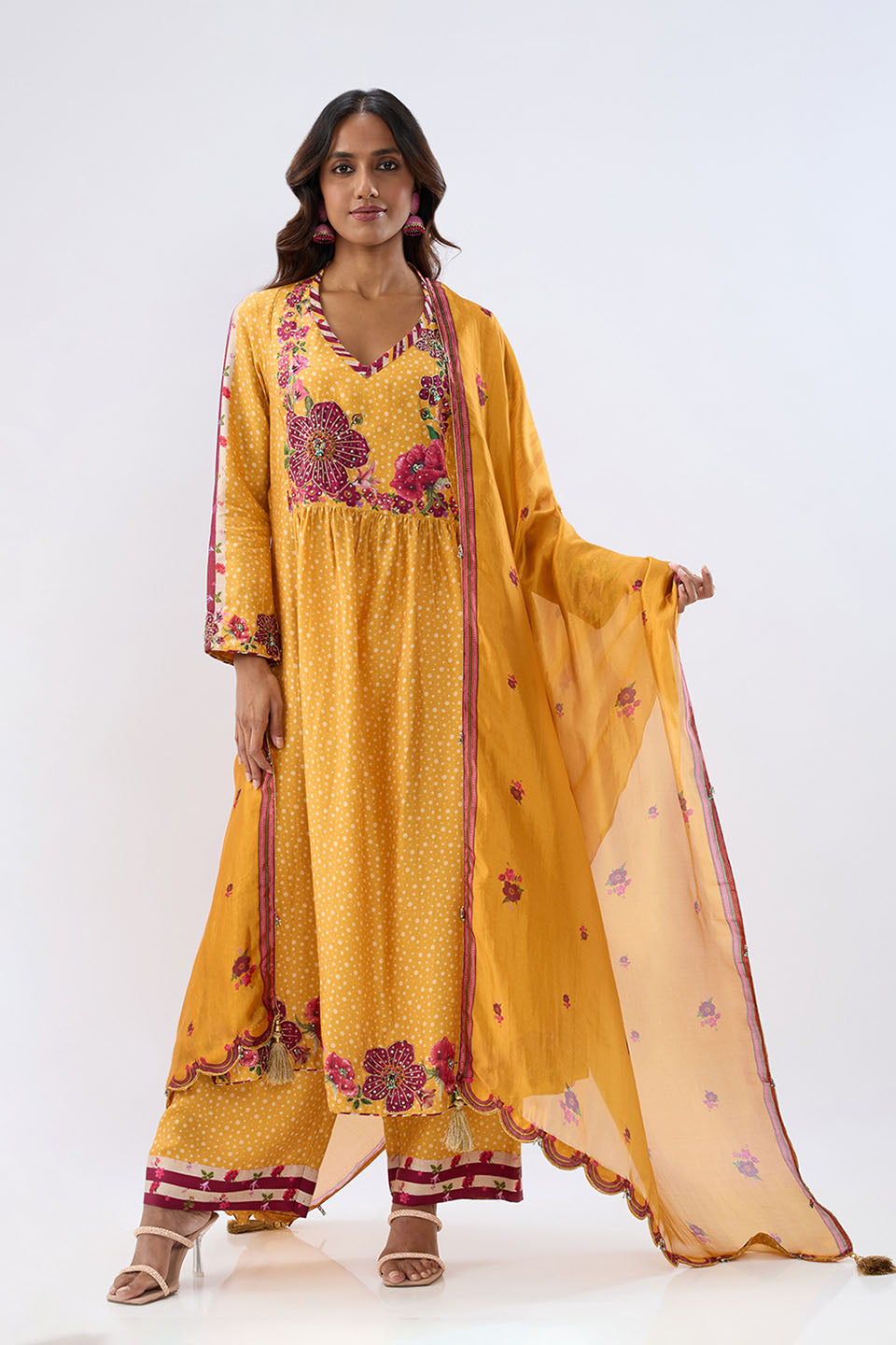 Blossom Yellow Gathered Yoke Kurta Set