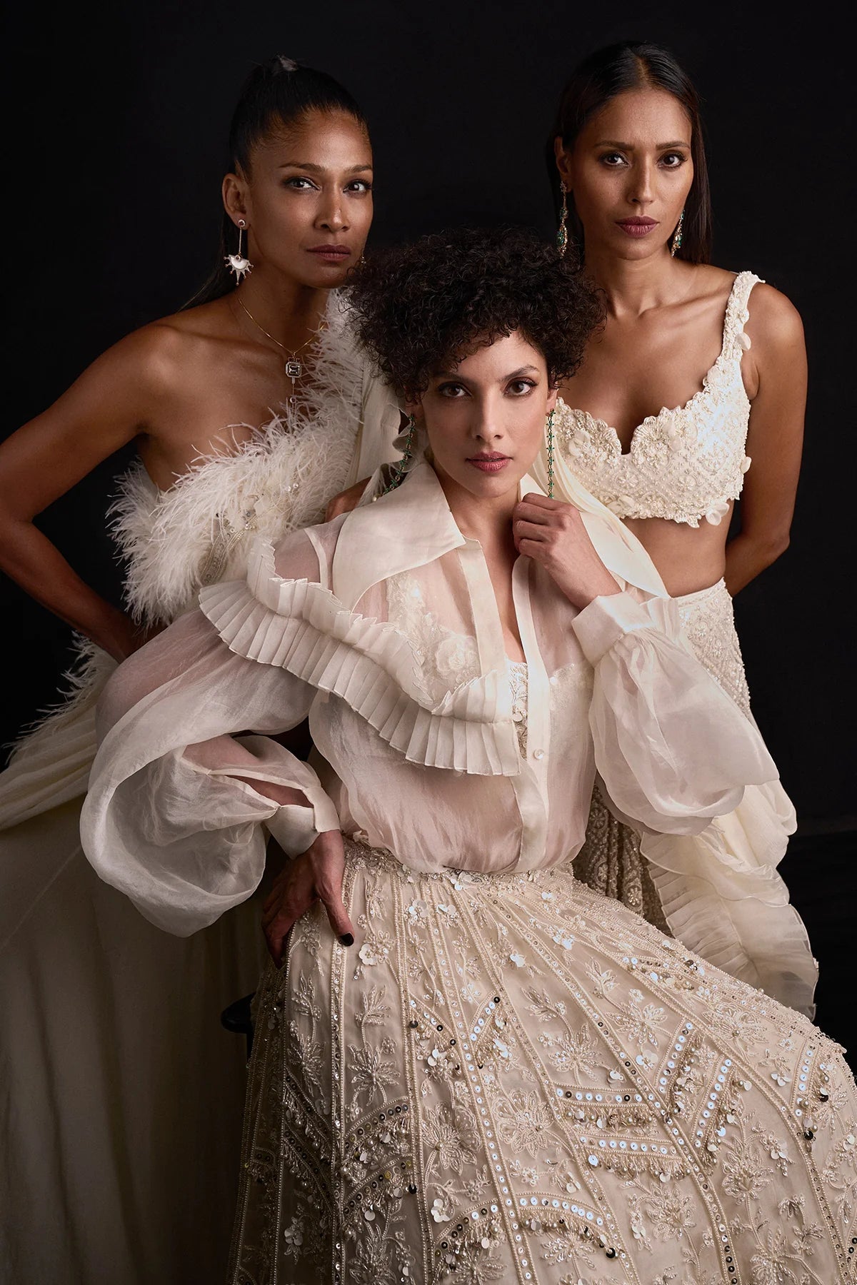 Ivory Net Embroidered Lehenga Set