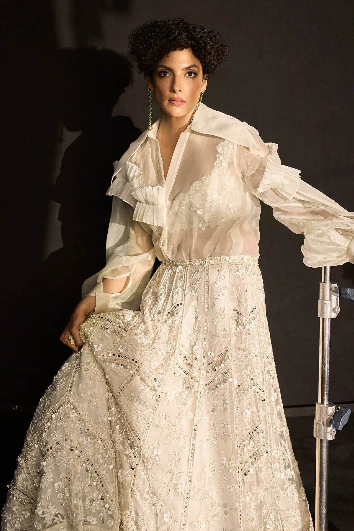 Ivory Net Embroidered Lehenga Set