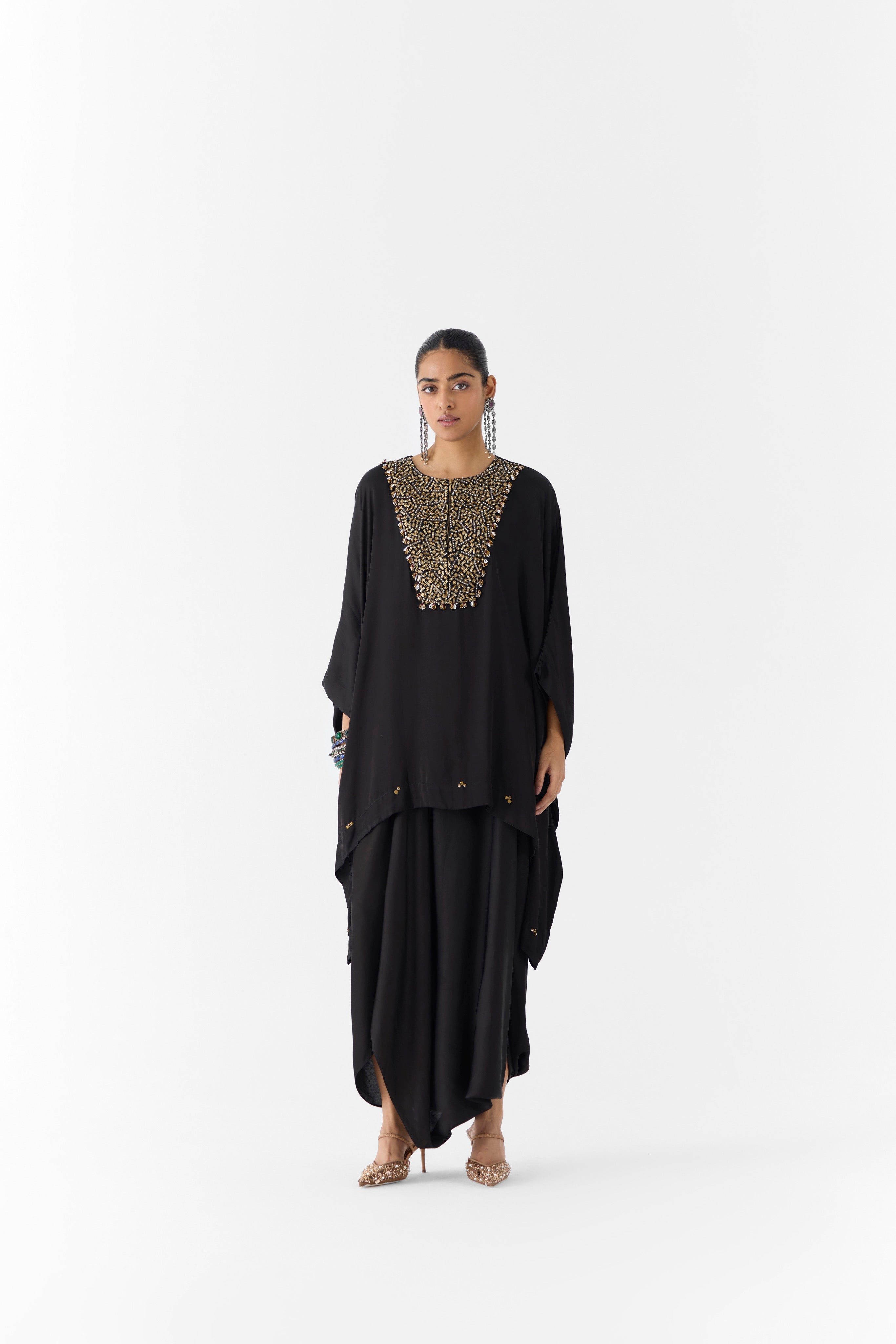ONYX EMBROIDERED KIMONO AND KNOT SKIRT