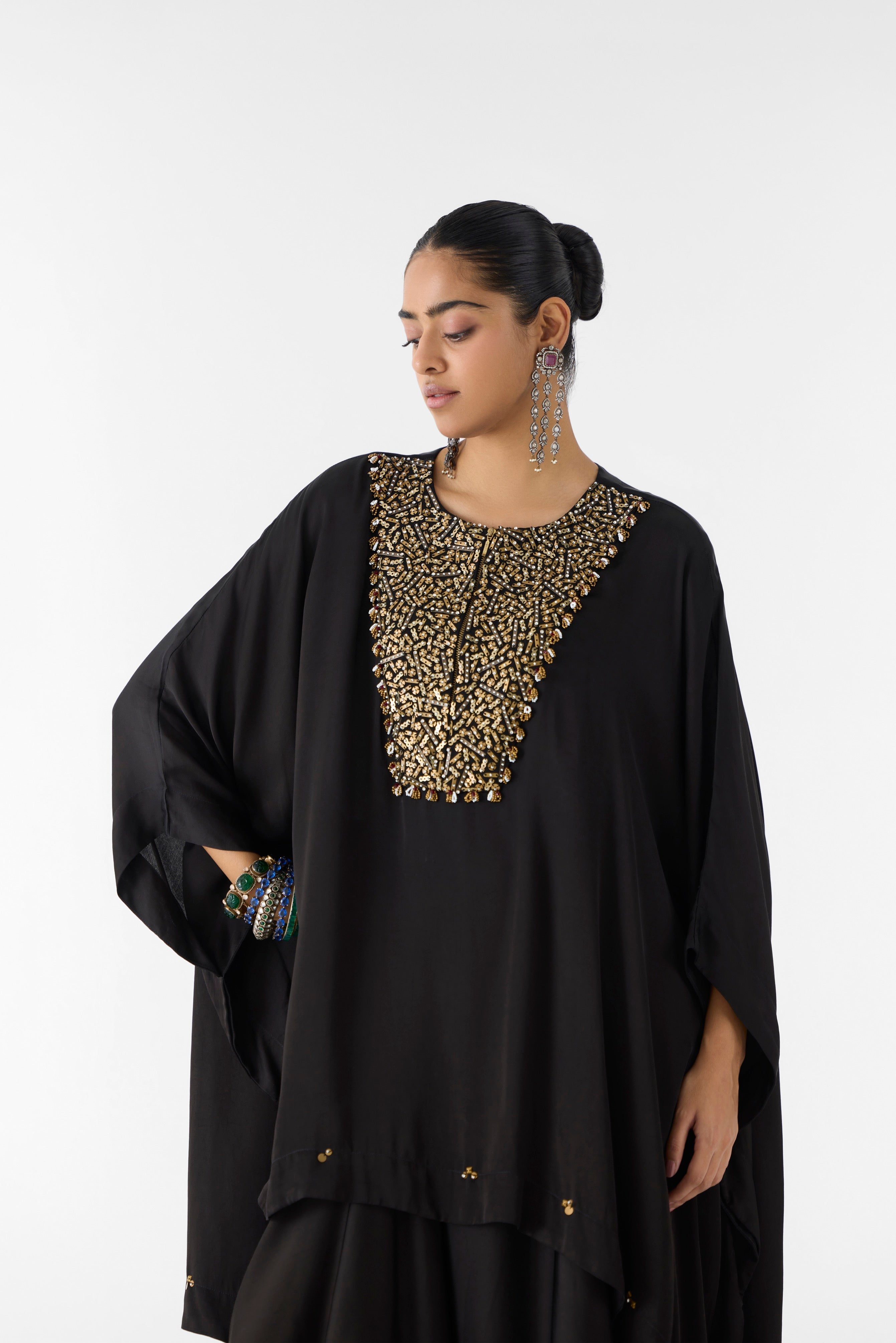 ONYX EMBROIDERED KIMONO AND KNOT SKIRT