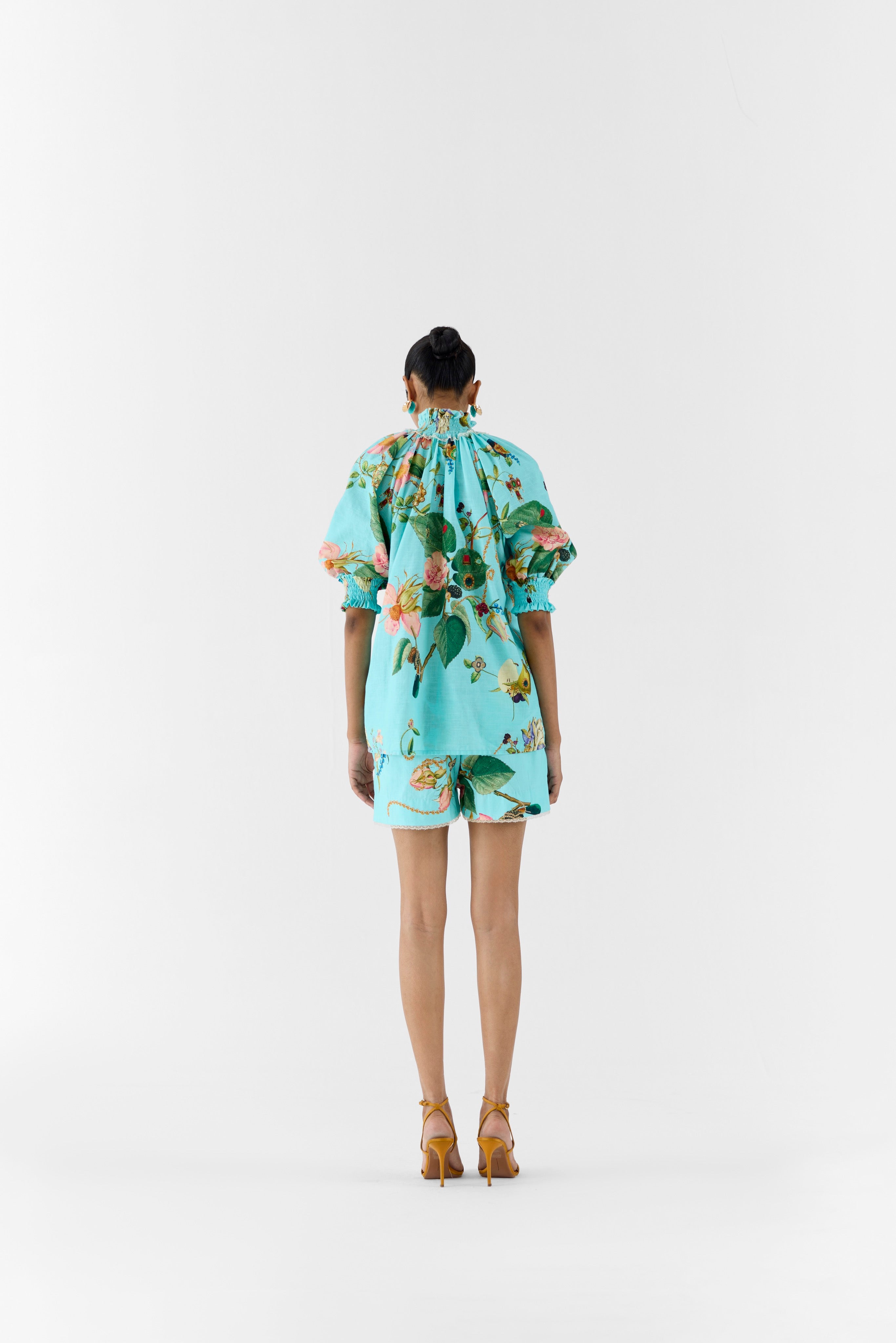 BLUE BLOSSOM RUCHING SHIRT & SHORTS