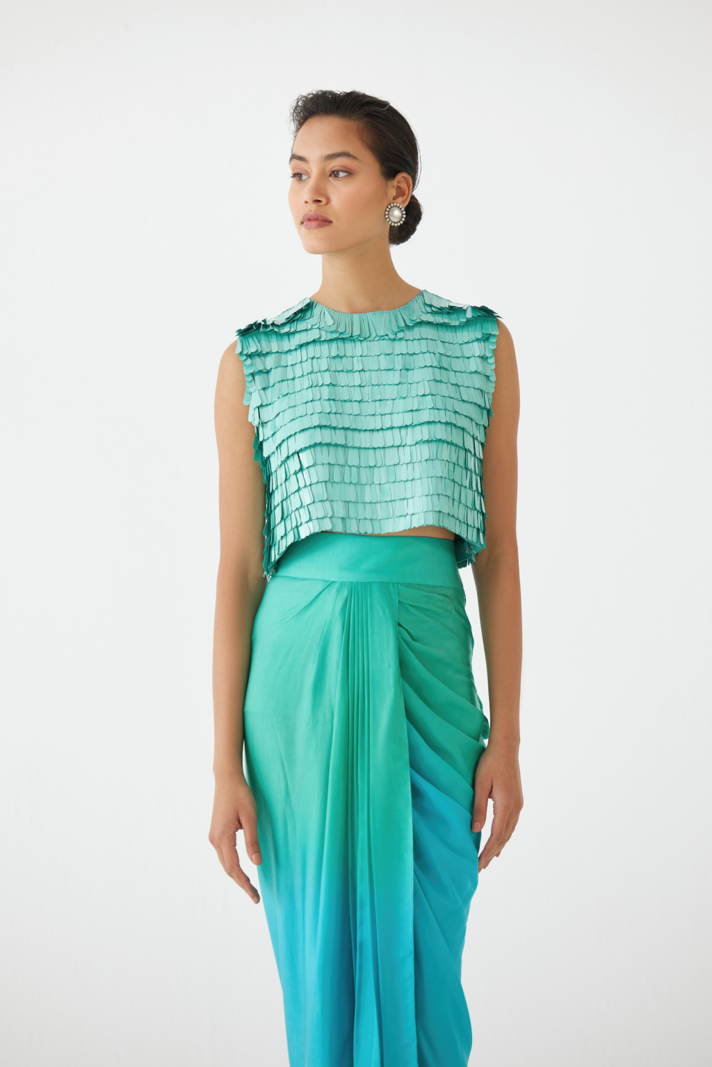 Caspian Blouse & Ombre Draped Skirt