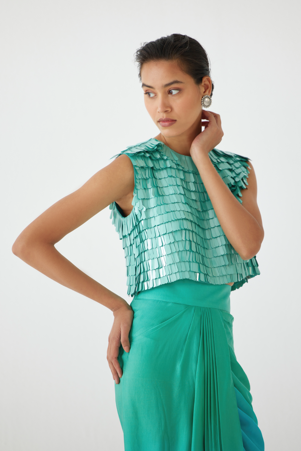 Caspian Blouse & Ombre Draped Skirt