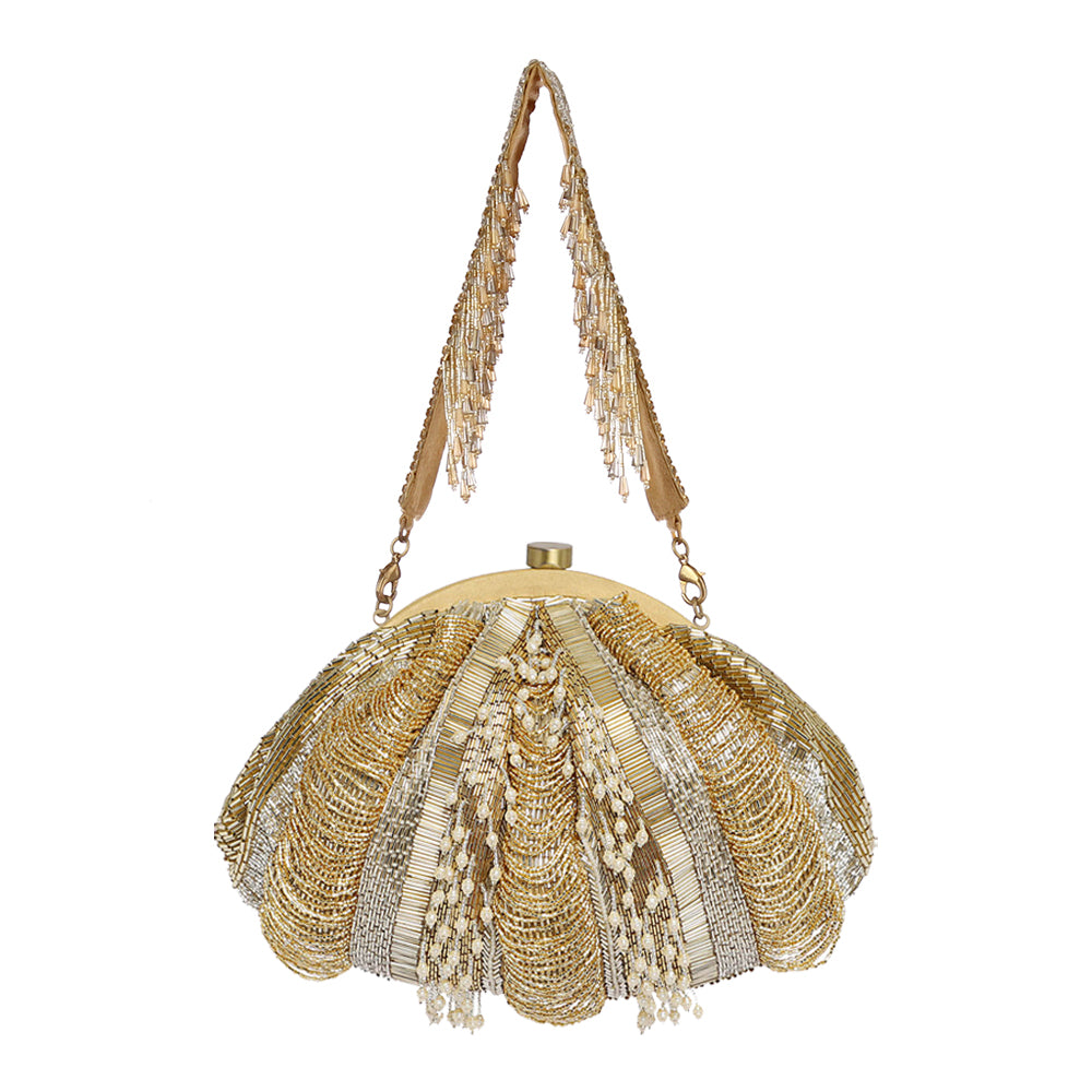 Ruche Soft Pouch Peerless Gold Lustrous Silver With Handle