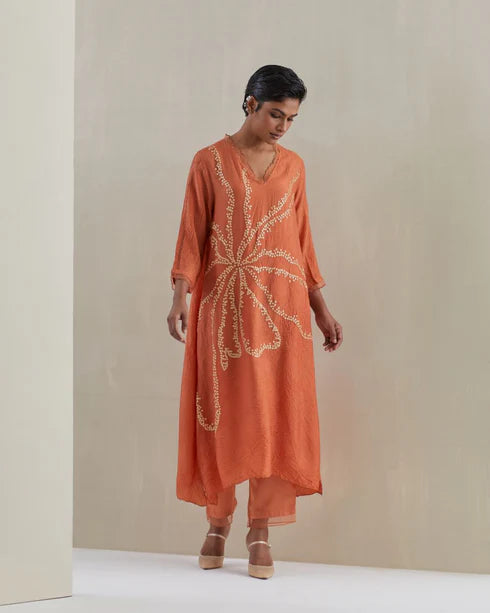 Rust Crushed Kurta Set