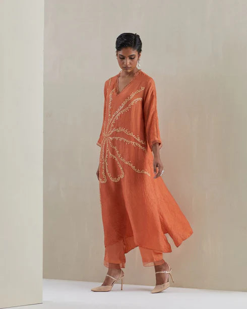 Rust Crushed Kurta Set