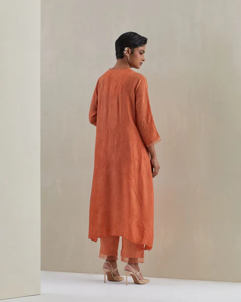 Rust Crushed Kurta Set