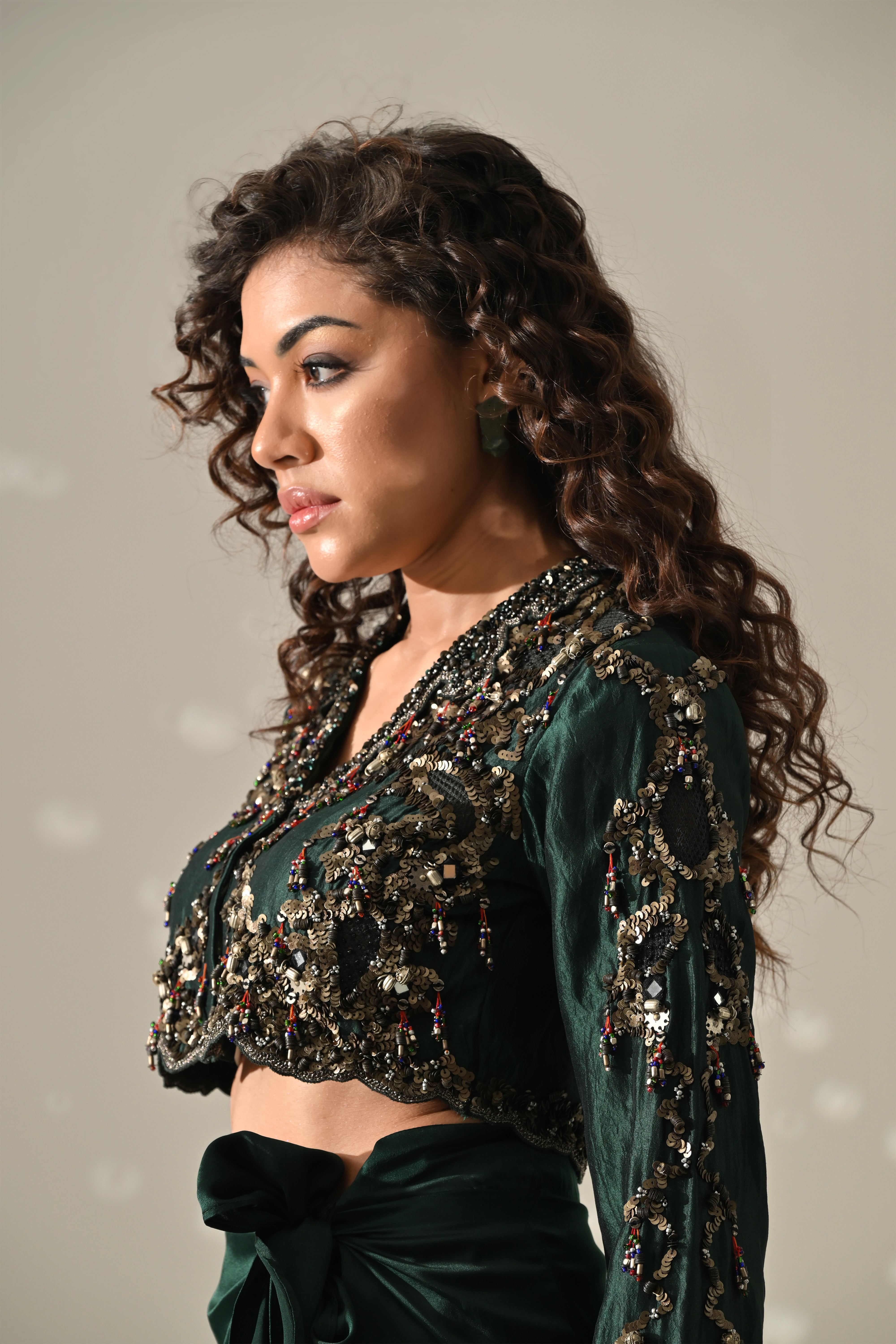 Emerald Hand Embroidered Jacket Skirt Set