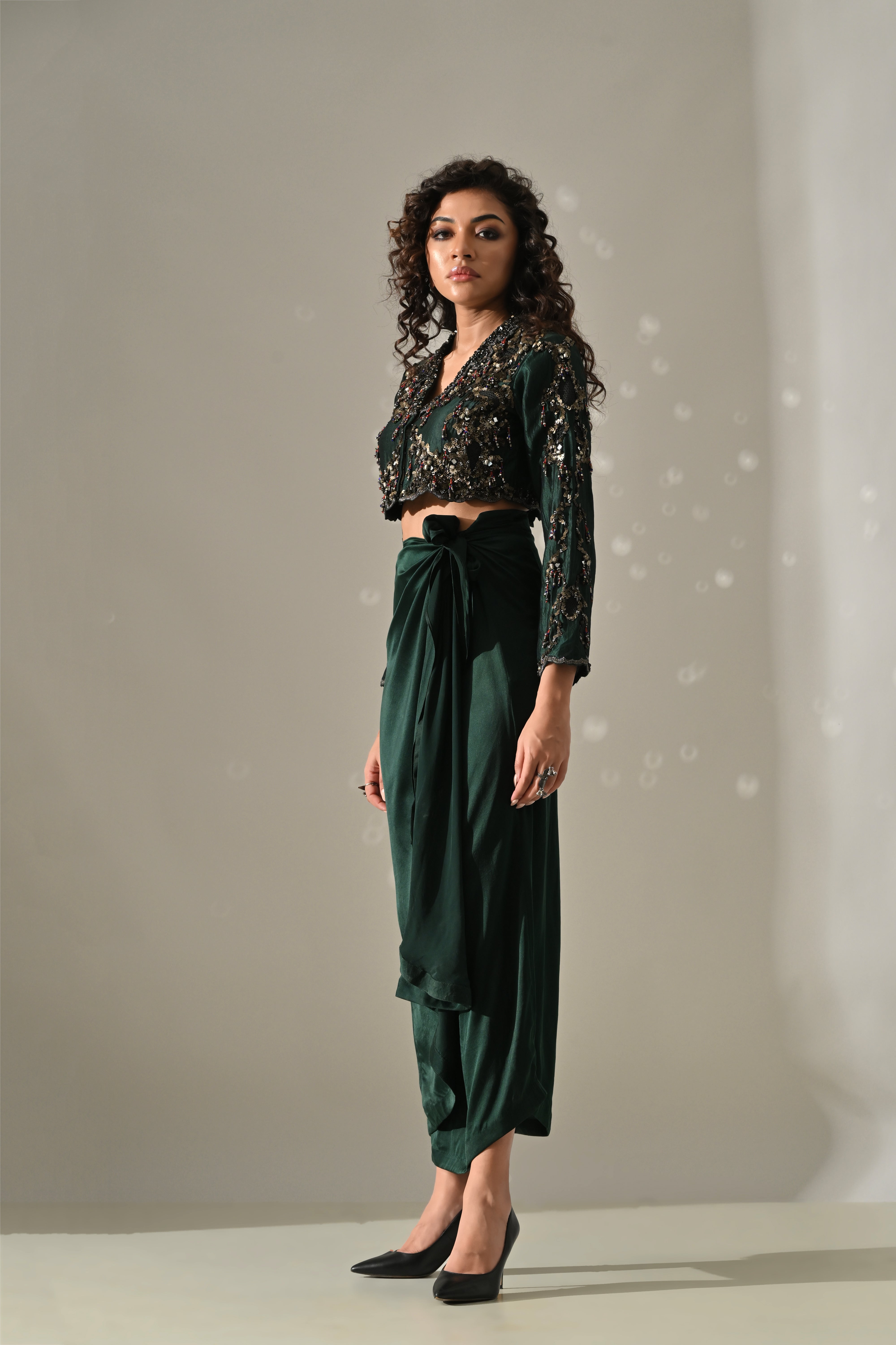 Emerald Hand Embroidered Jacket Skirt Set