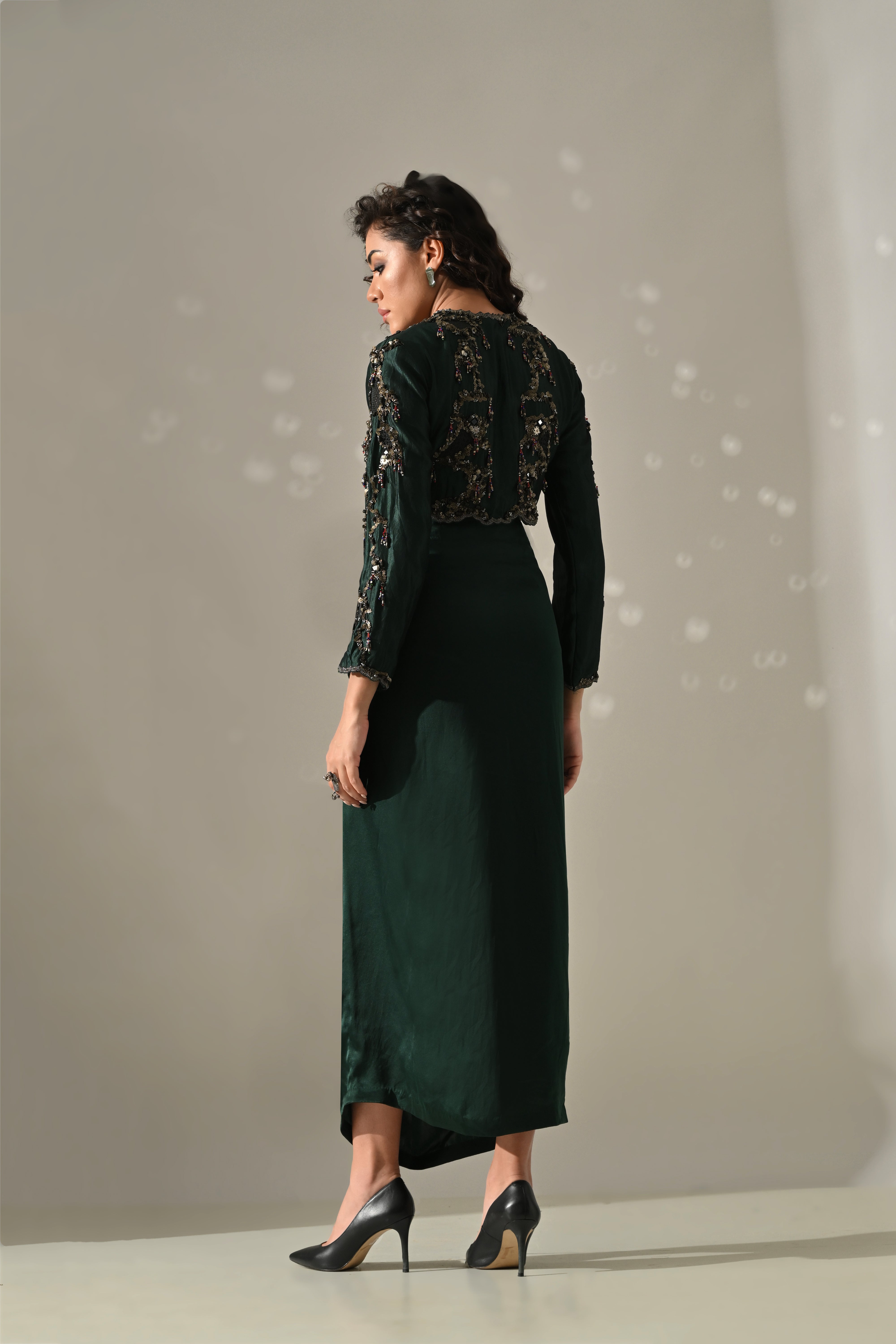 Emerald Hand Embroidered Jacket Skirt Set