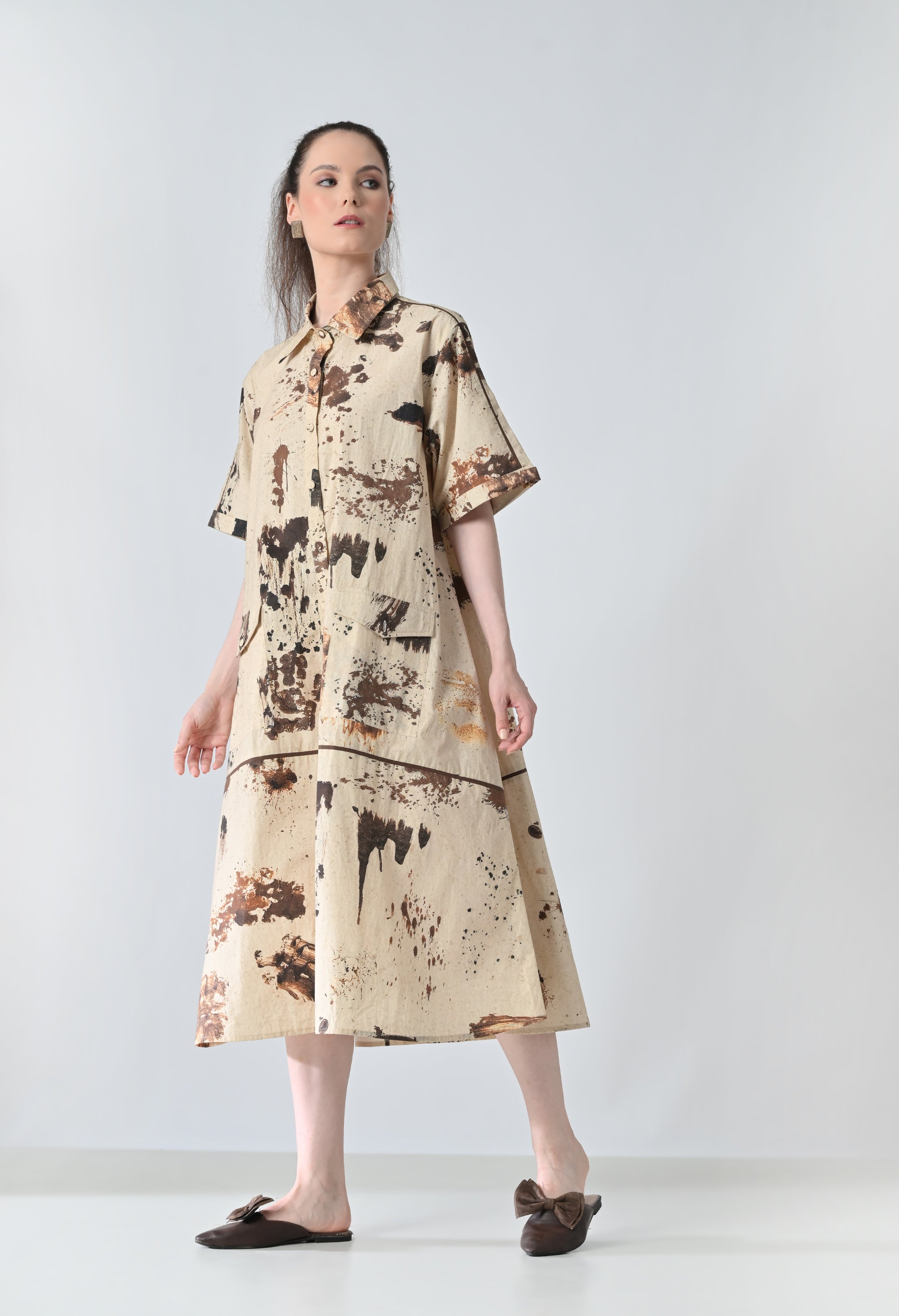 Earthscape Biege Printed Shirt Dress