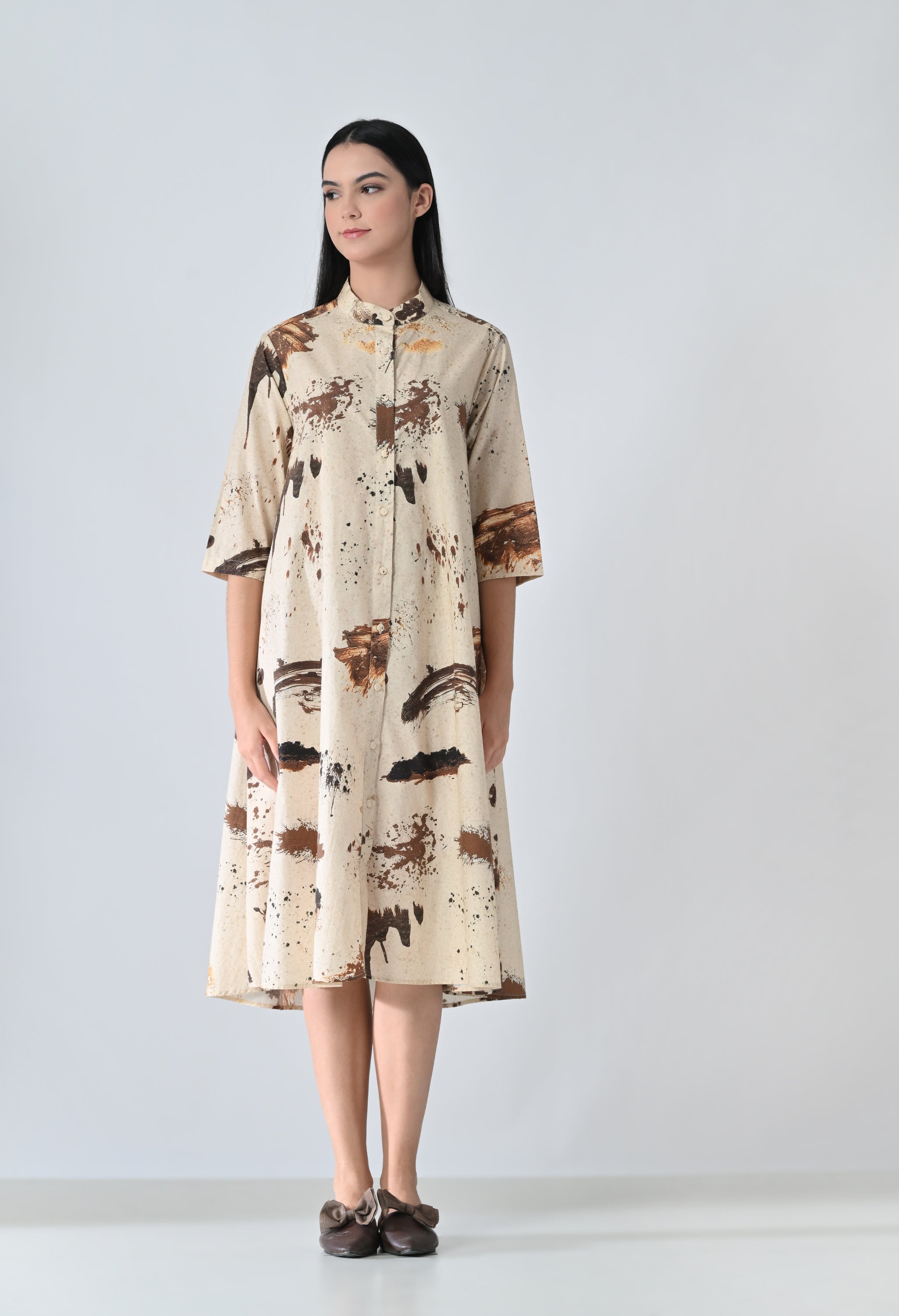 Sandstone Beige Echo Printed Dress