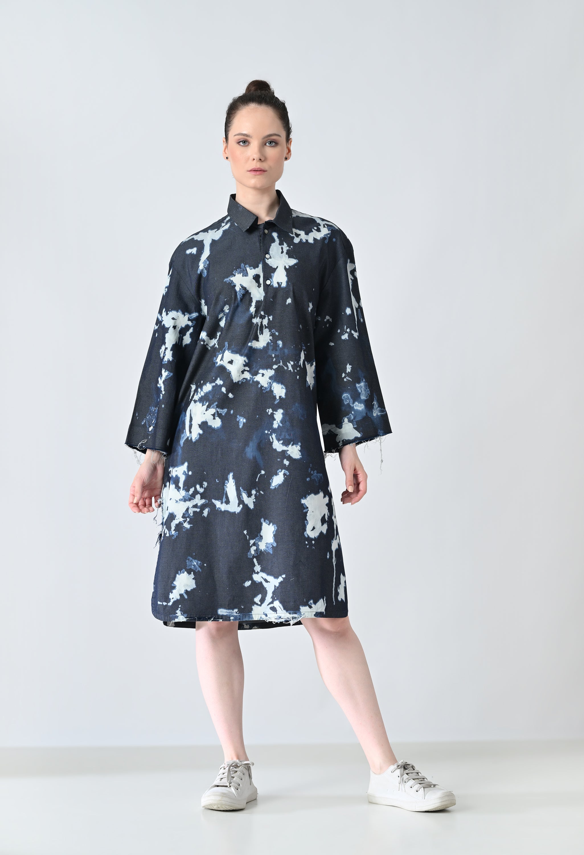 Midnight Blue Ink Abstract Printed Shirt Dress