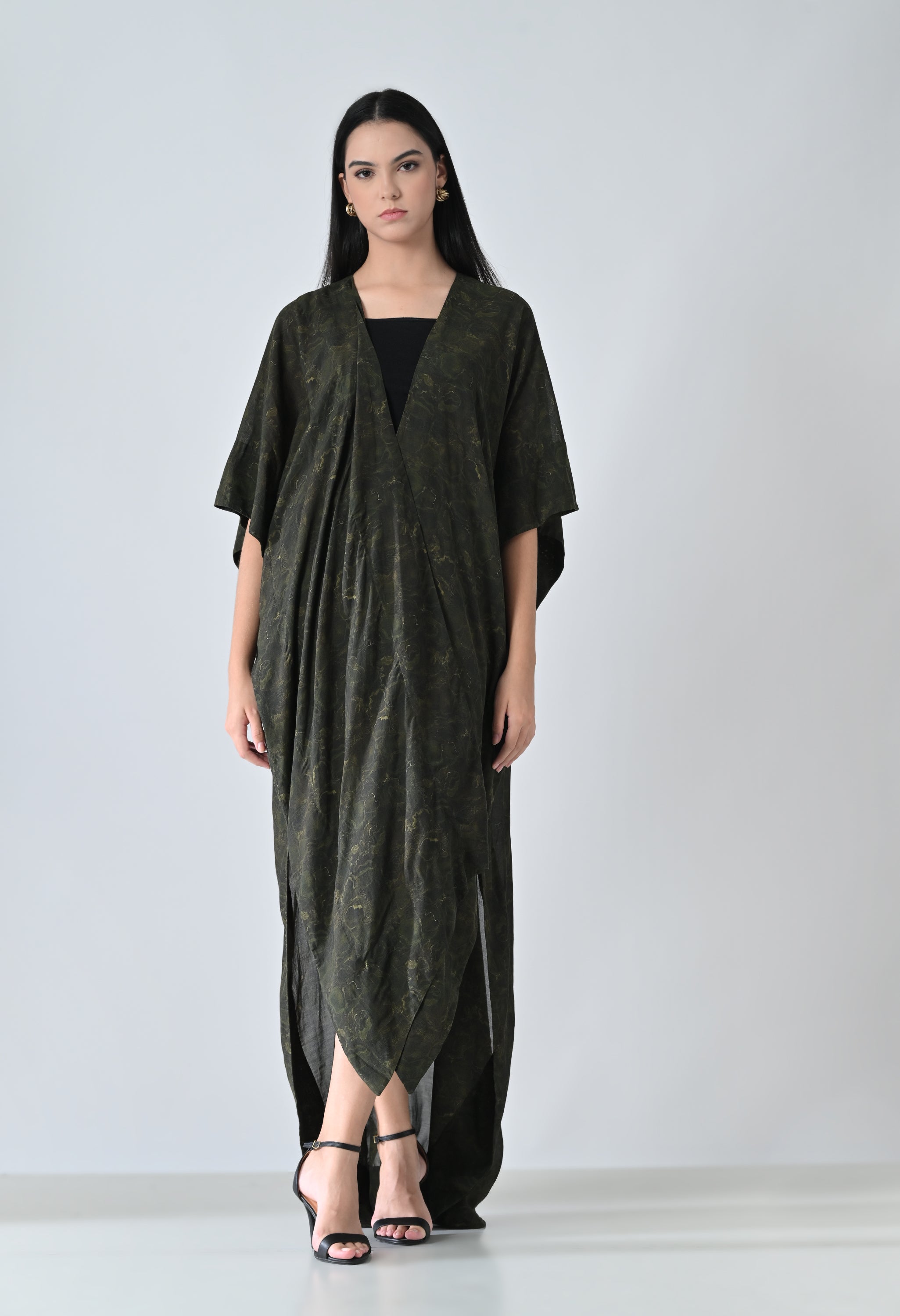 Olive Moss Draped Overlay Kaftan