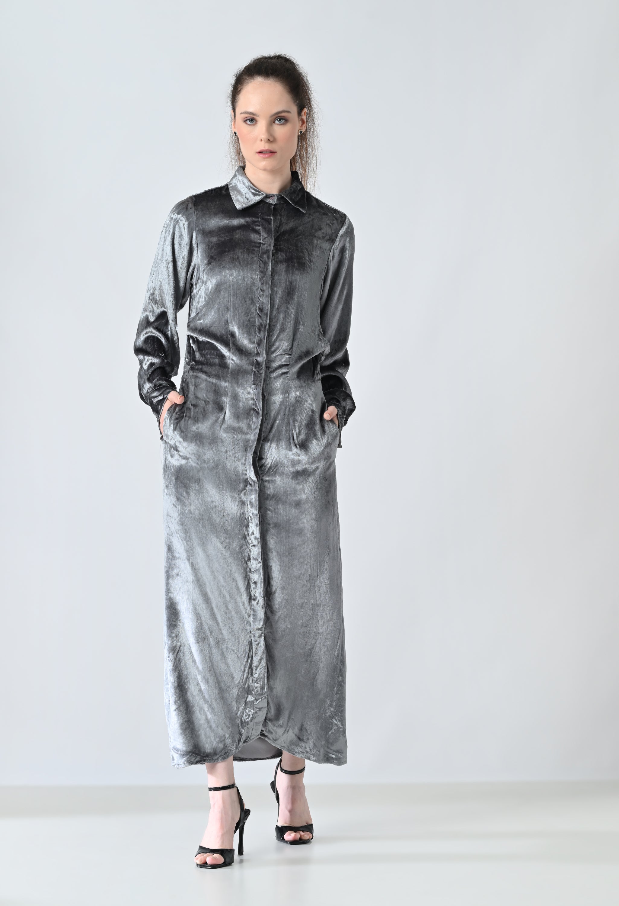Mercury Grey Sheen Shirt Dress