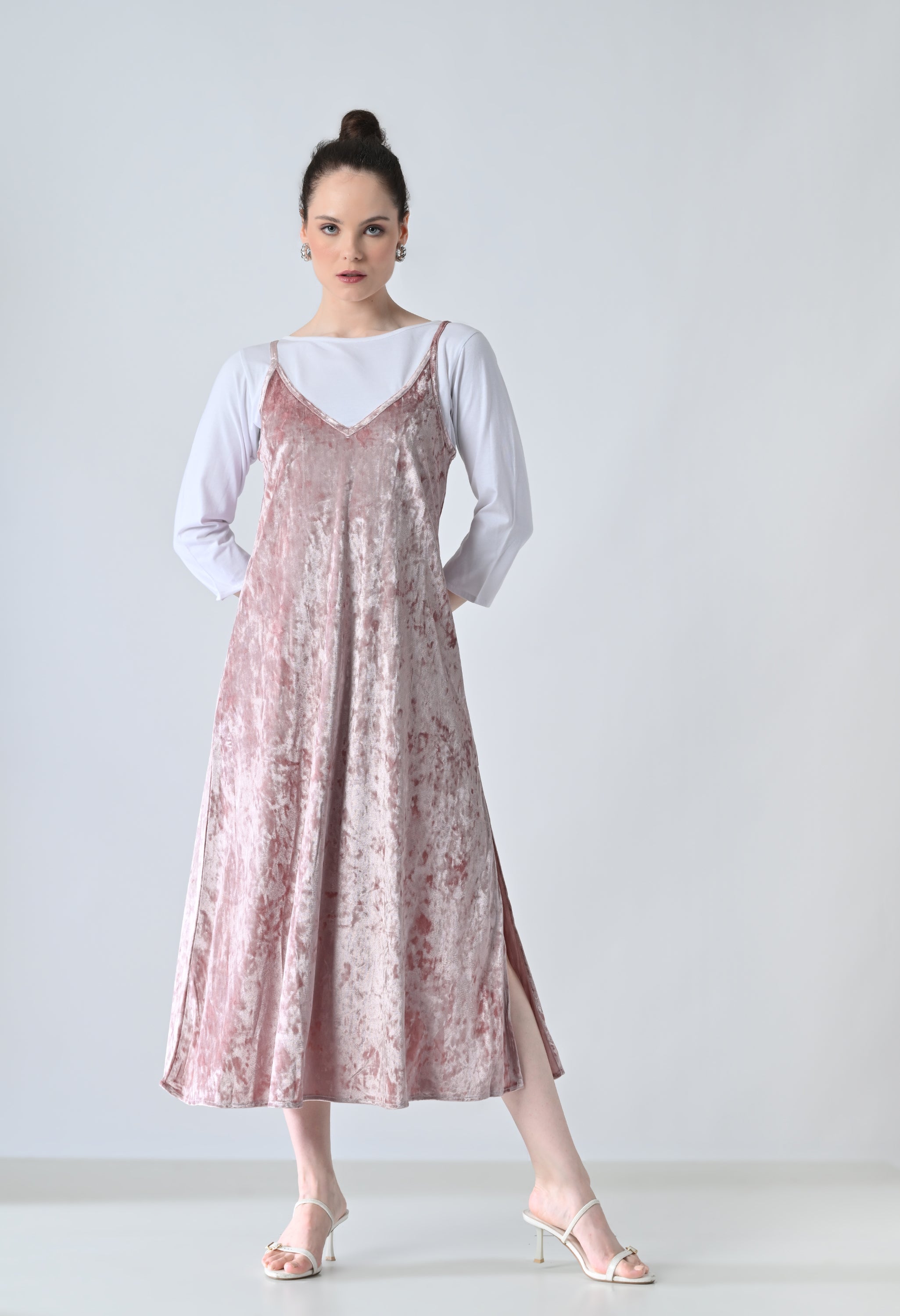 Blush Pink Velvet  Strapy Dress