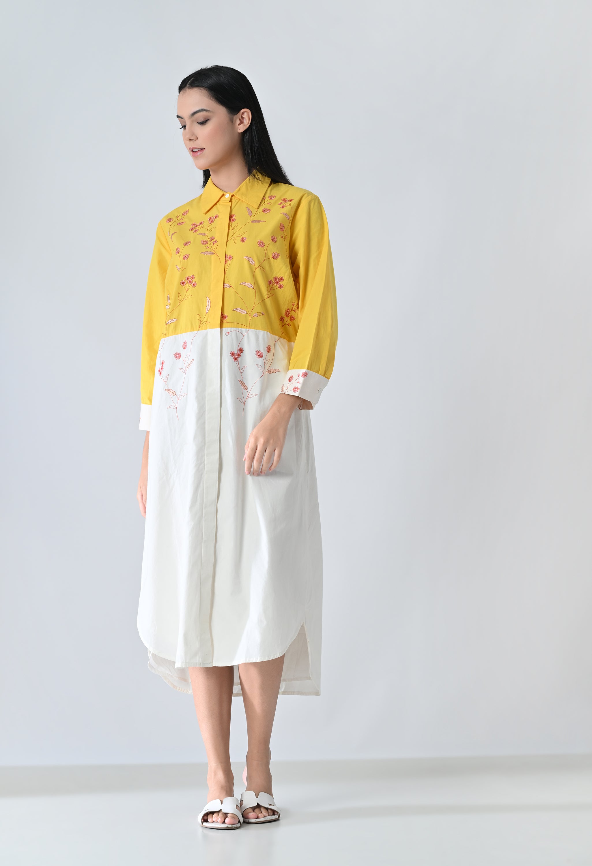 Sunlit Bloom High Low Shirt Dress
