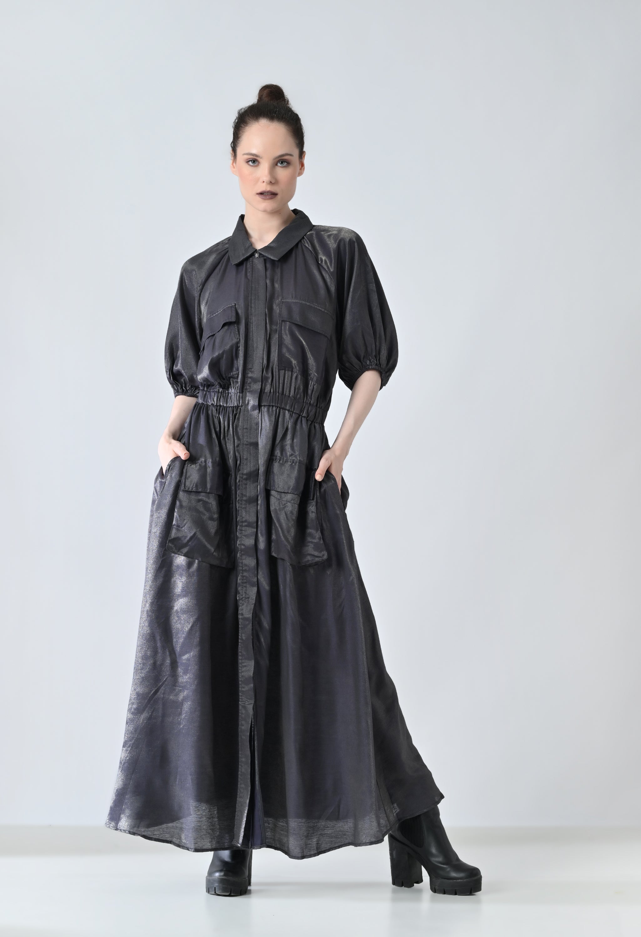 Midnight Black Utility Waist Elasticated Dress