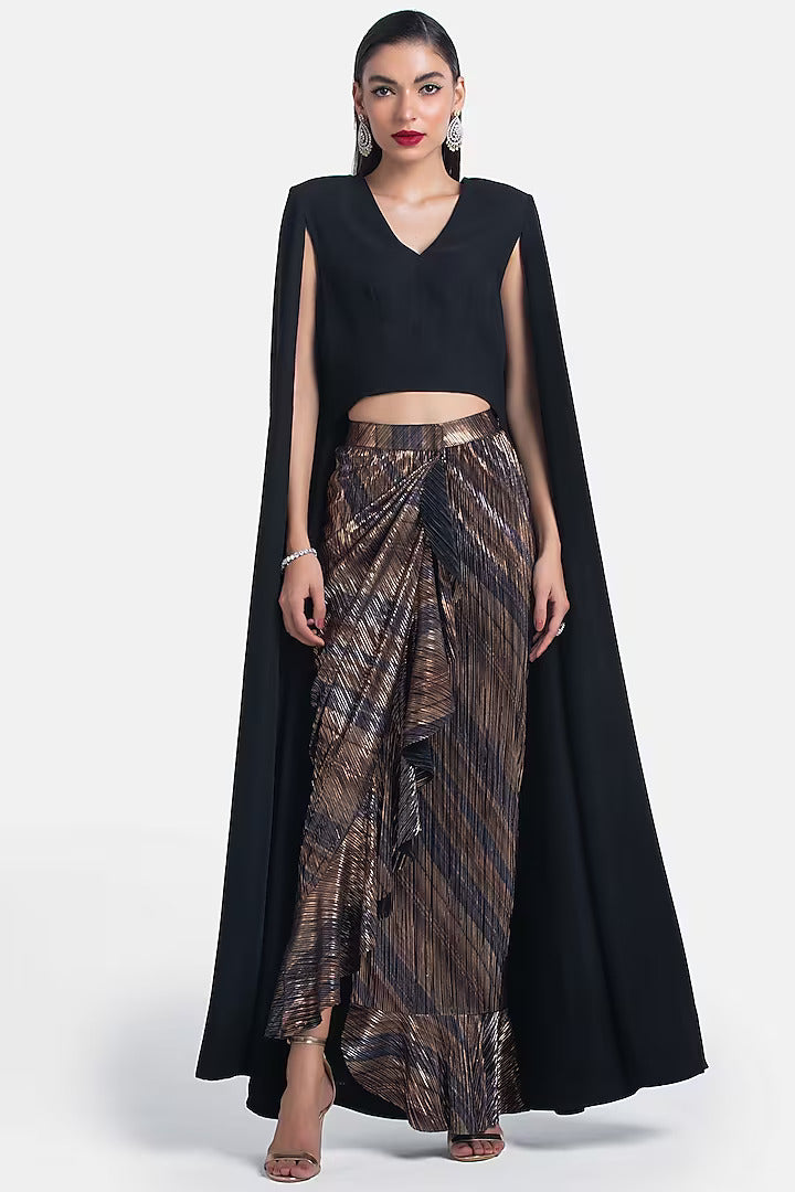 Black Japanese Cape Style Crepe Top