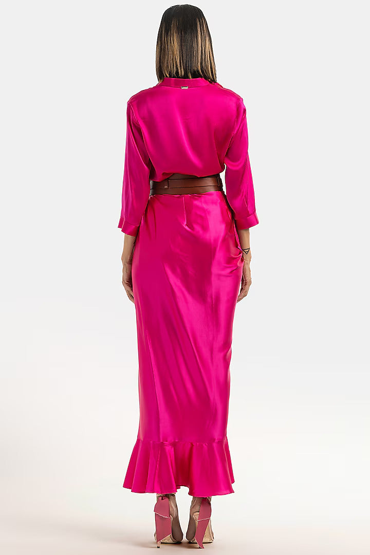 Fuchsia Pink Wrap-Around Ruffled Skirt