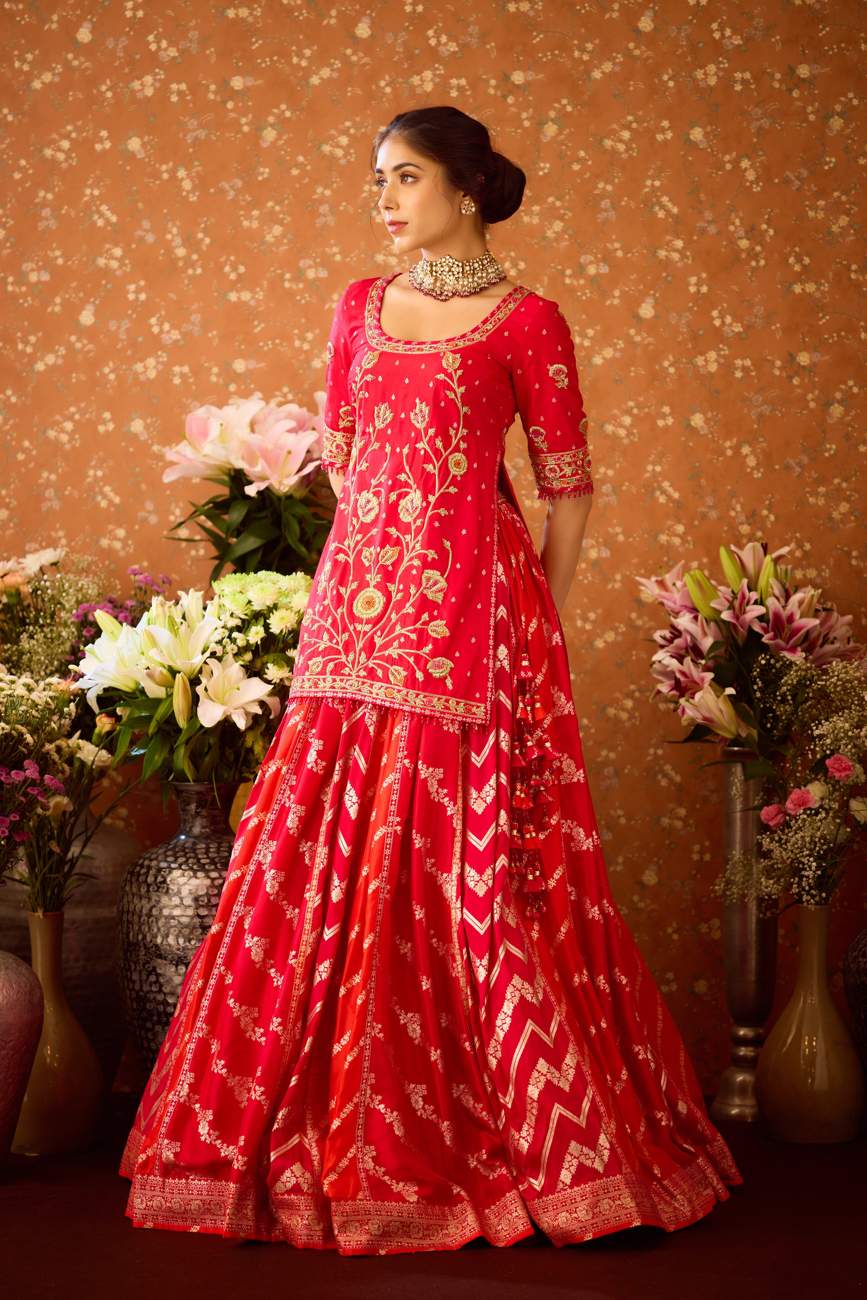 Raspberry Red Maroon Kurta Lehenga Set
