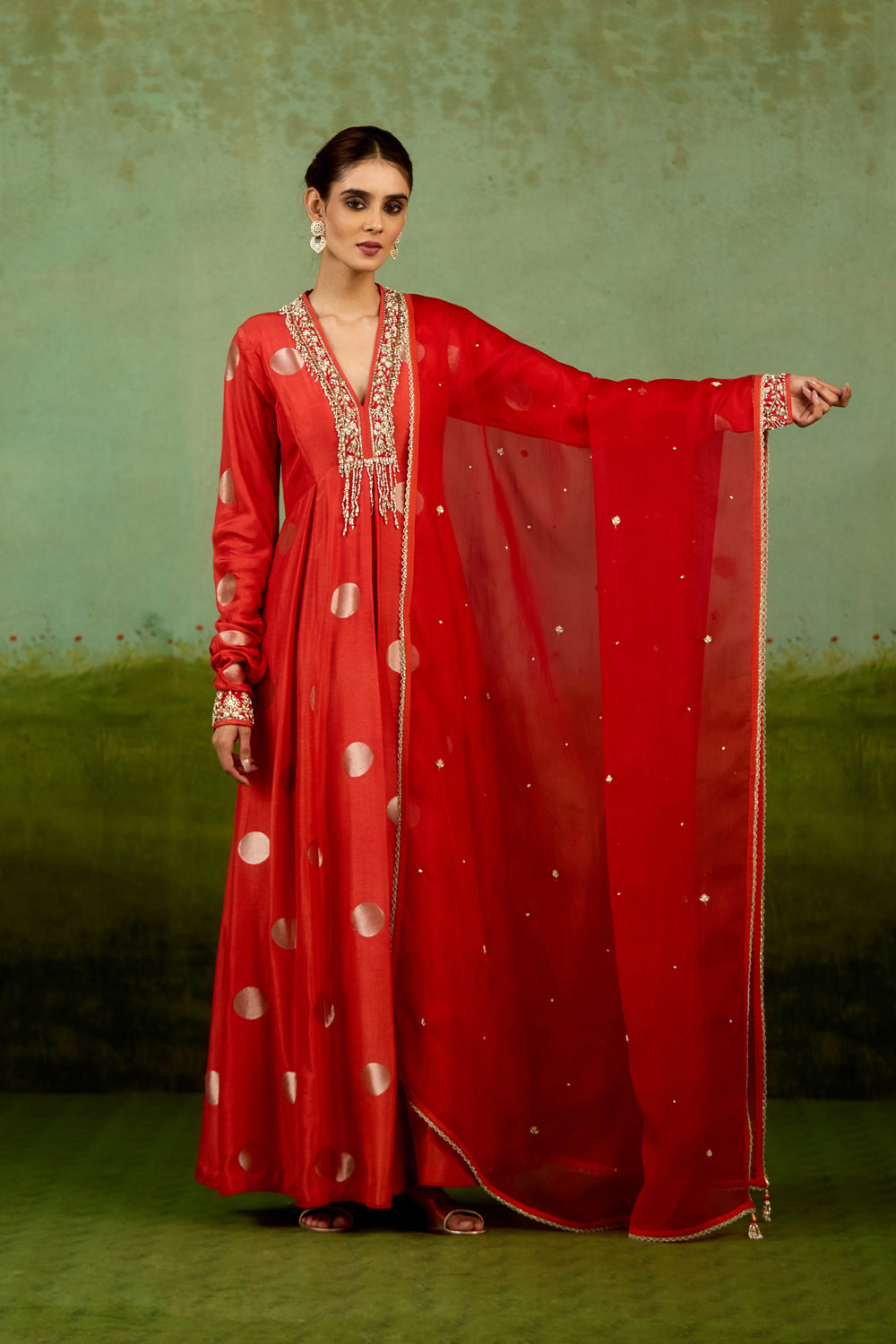 Burnt Orange Anarkali Dupatta Set