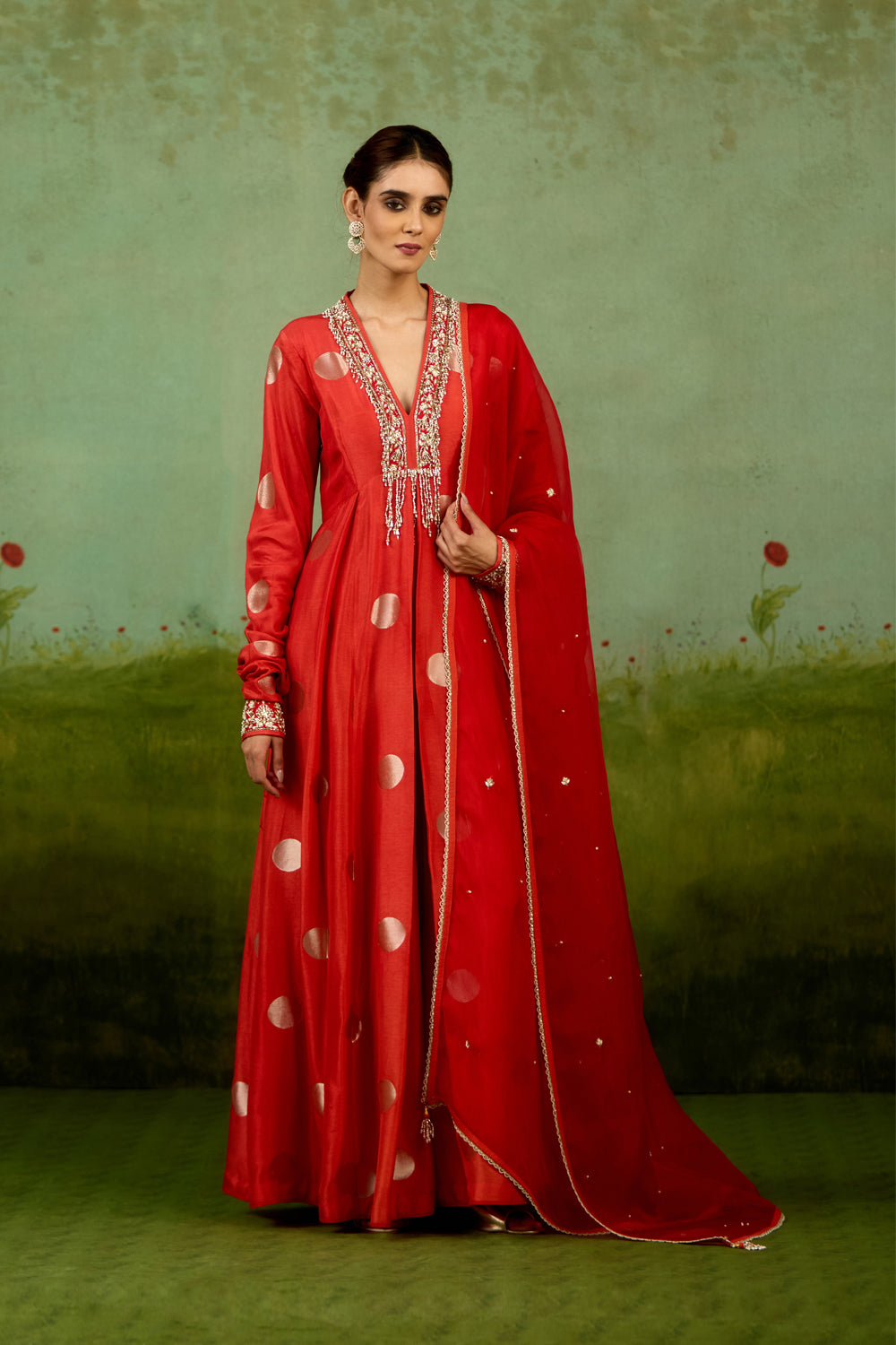 Burnt Orange Anarkali Dupatta Set