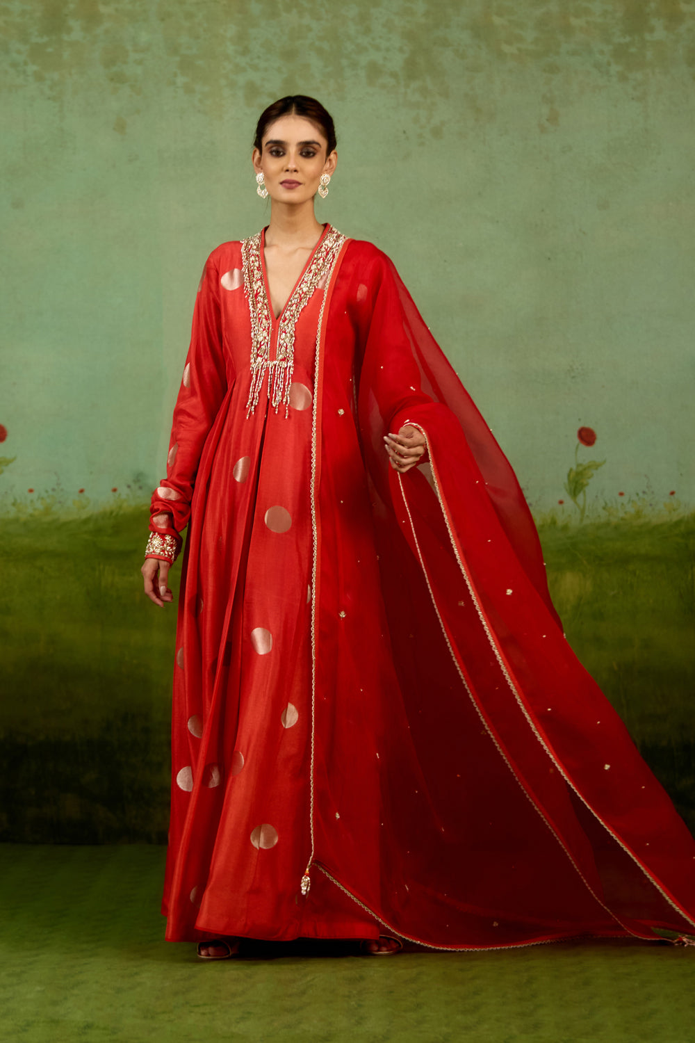 Burnt Orange Anarkali Dupatta Set