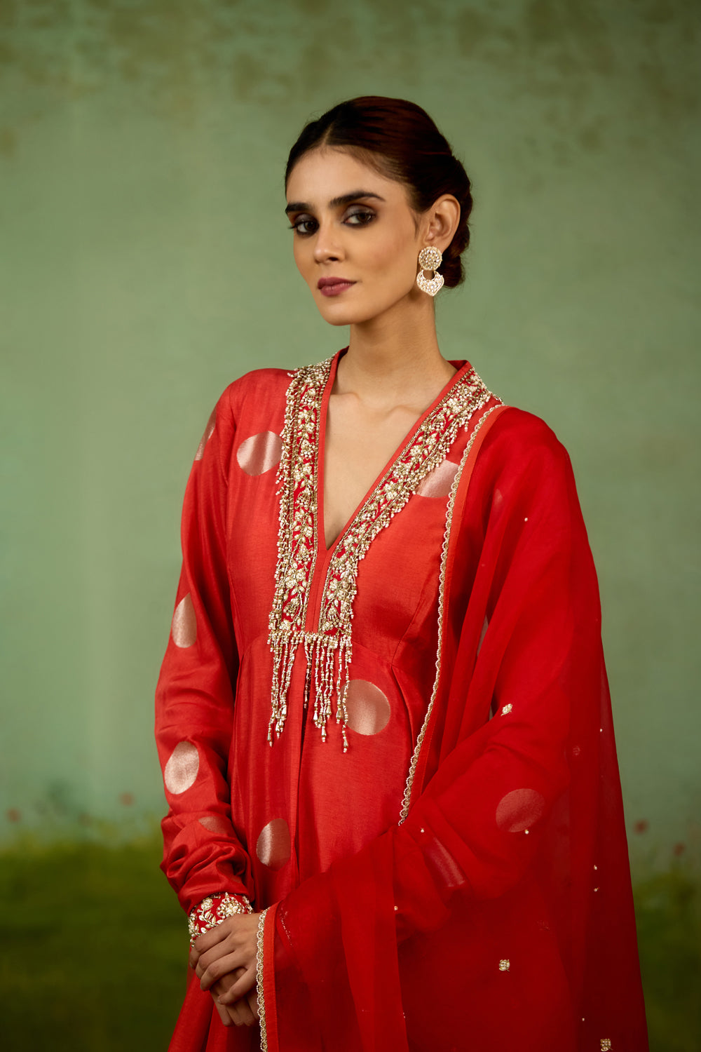 Burnt Orange Anarkali Dupatta Set