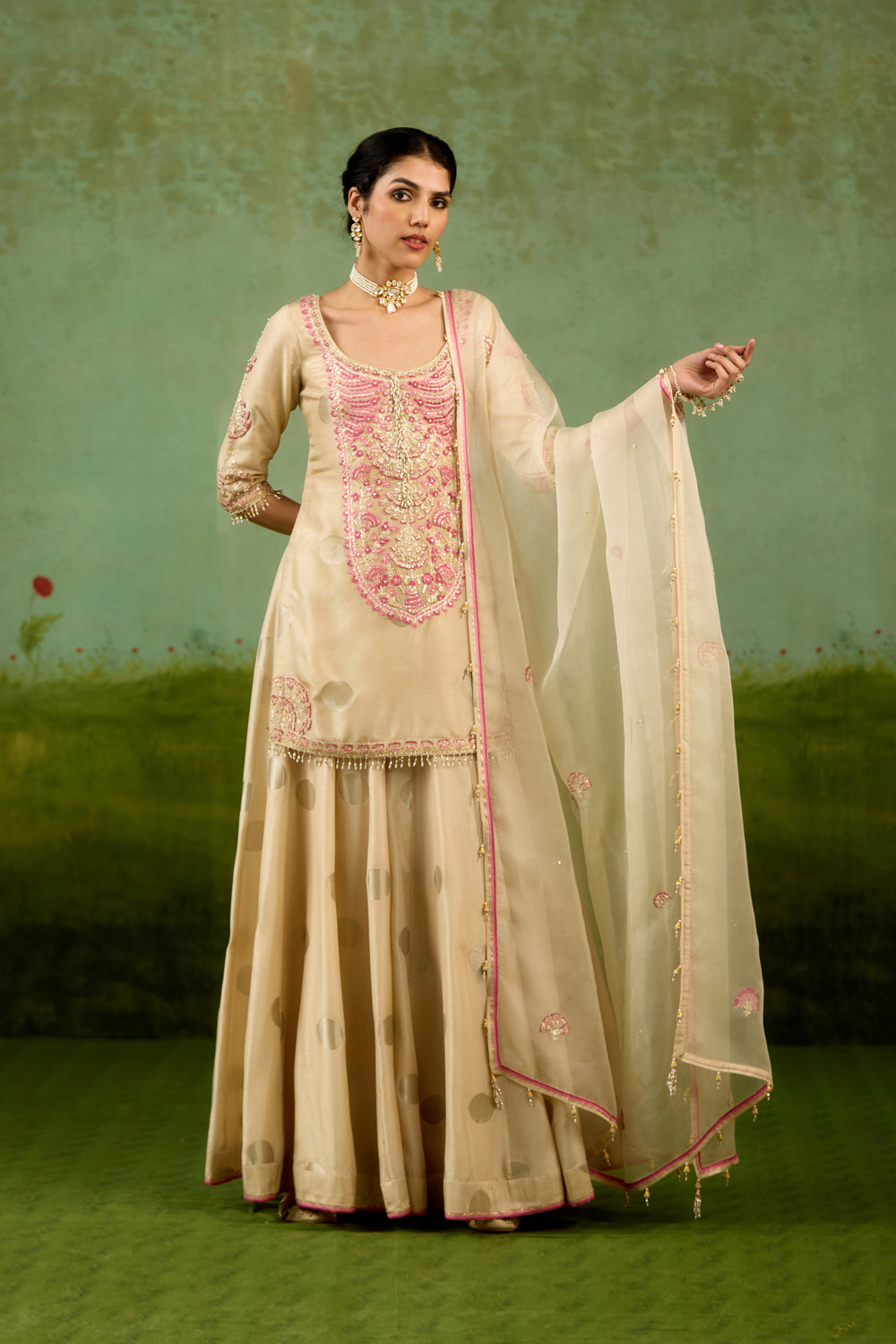 Ivory Neutral Sharara Set