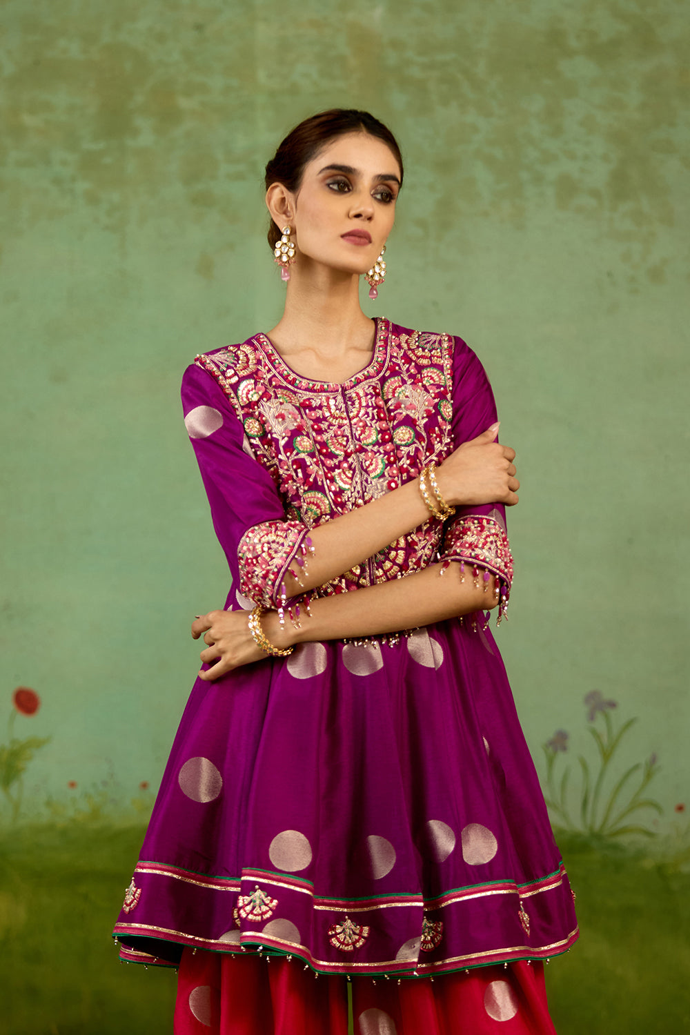 Purple Pink Top Dhoti set