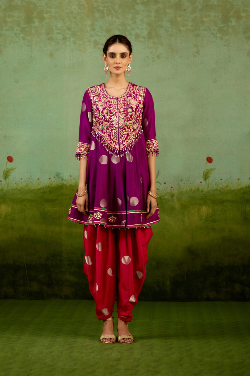 Purple Pink Top Dhoti set