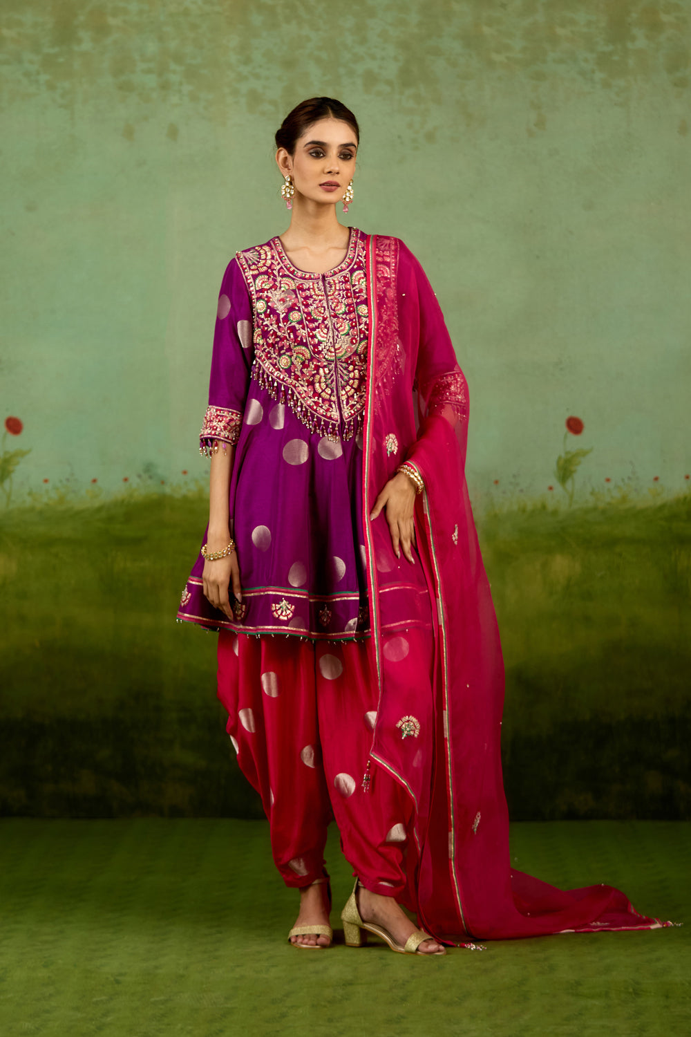 Purple Pink Top Dhoti set