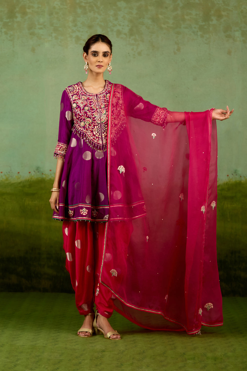 Purple Pink Top Dhoti set