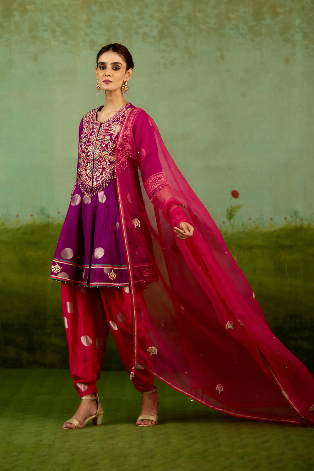 Purple Pink Top Dhoti set