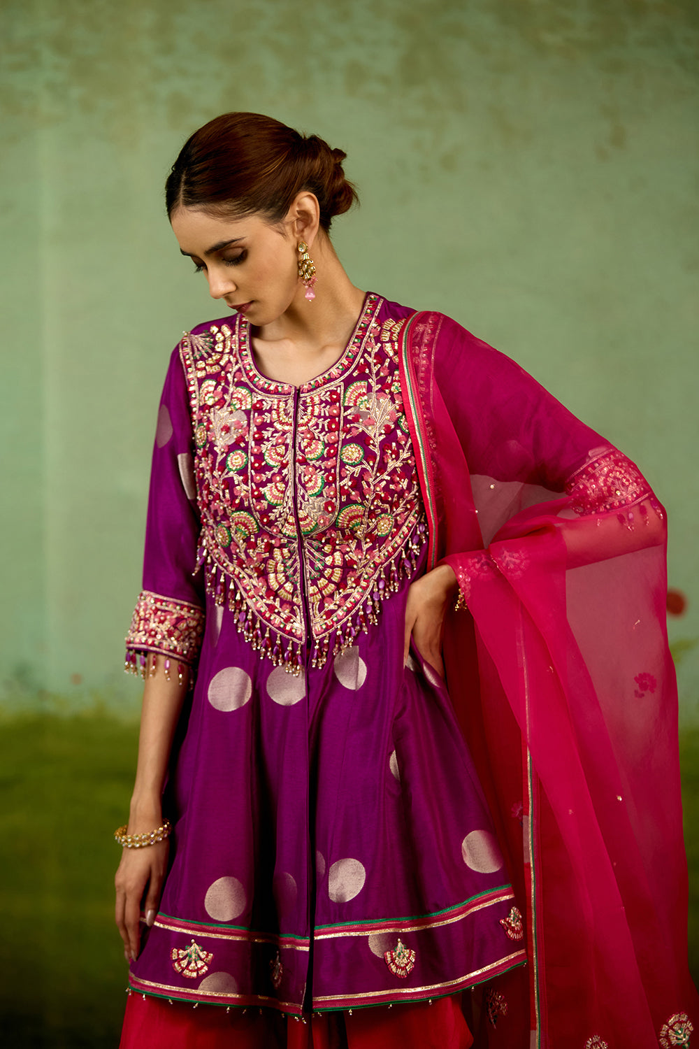 Purple Pink Top Dhoti set