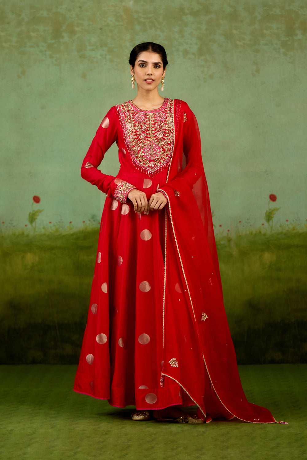 Red Anarkali Set