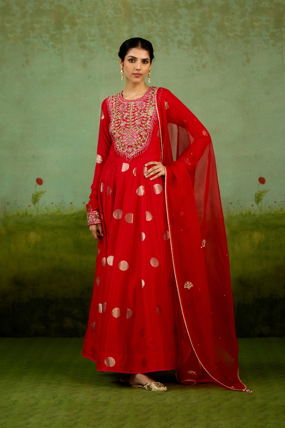 Red Anarkali Set