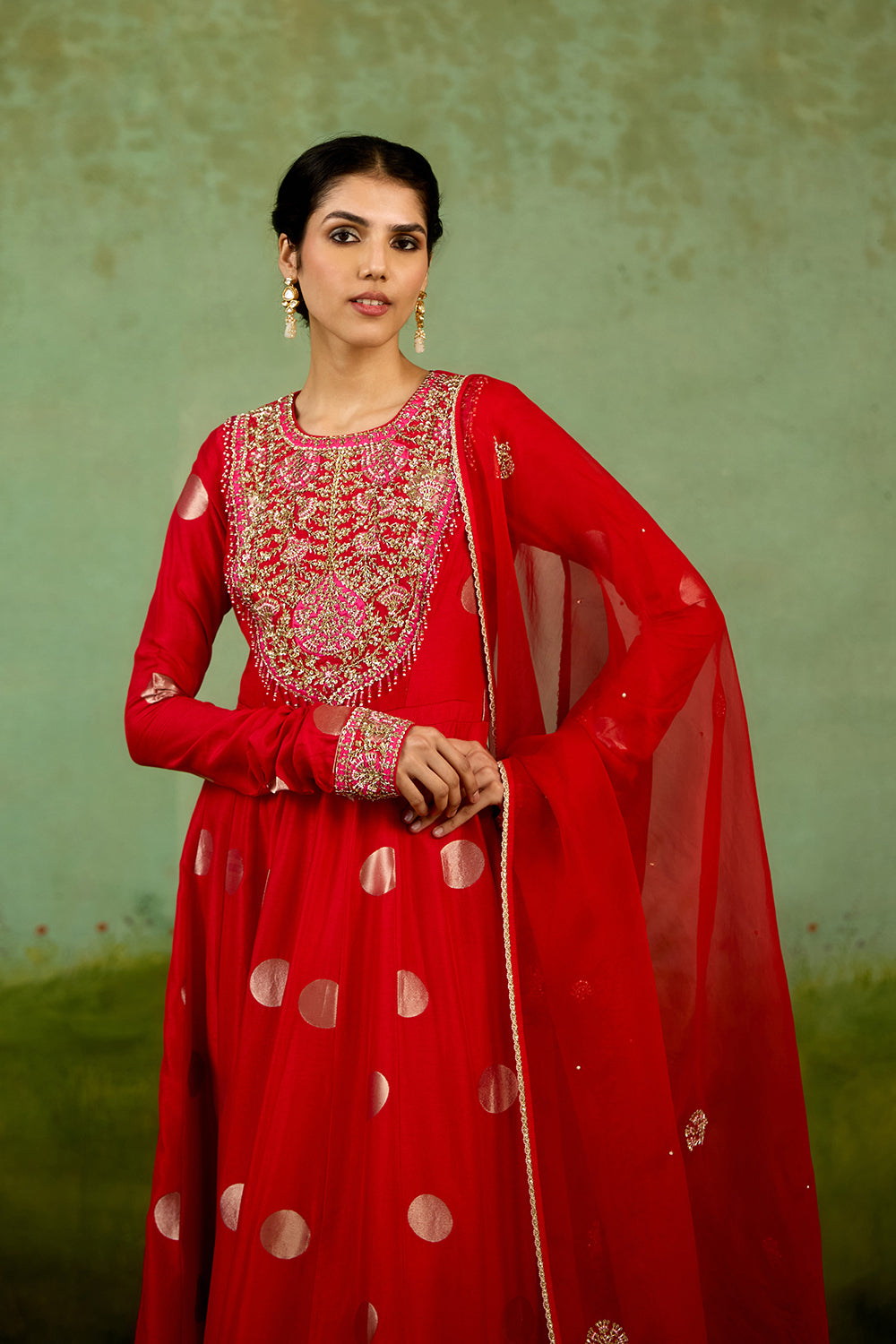Red Anarkali Set
