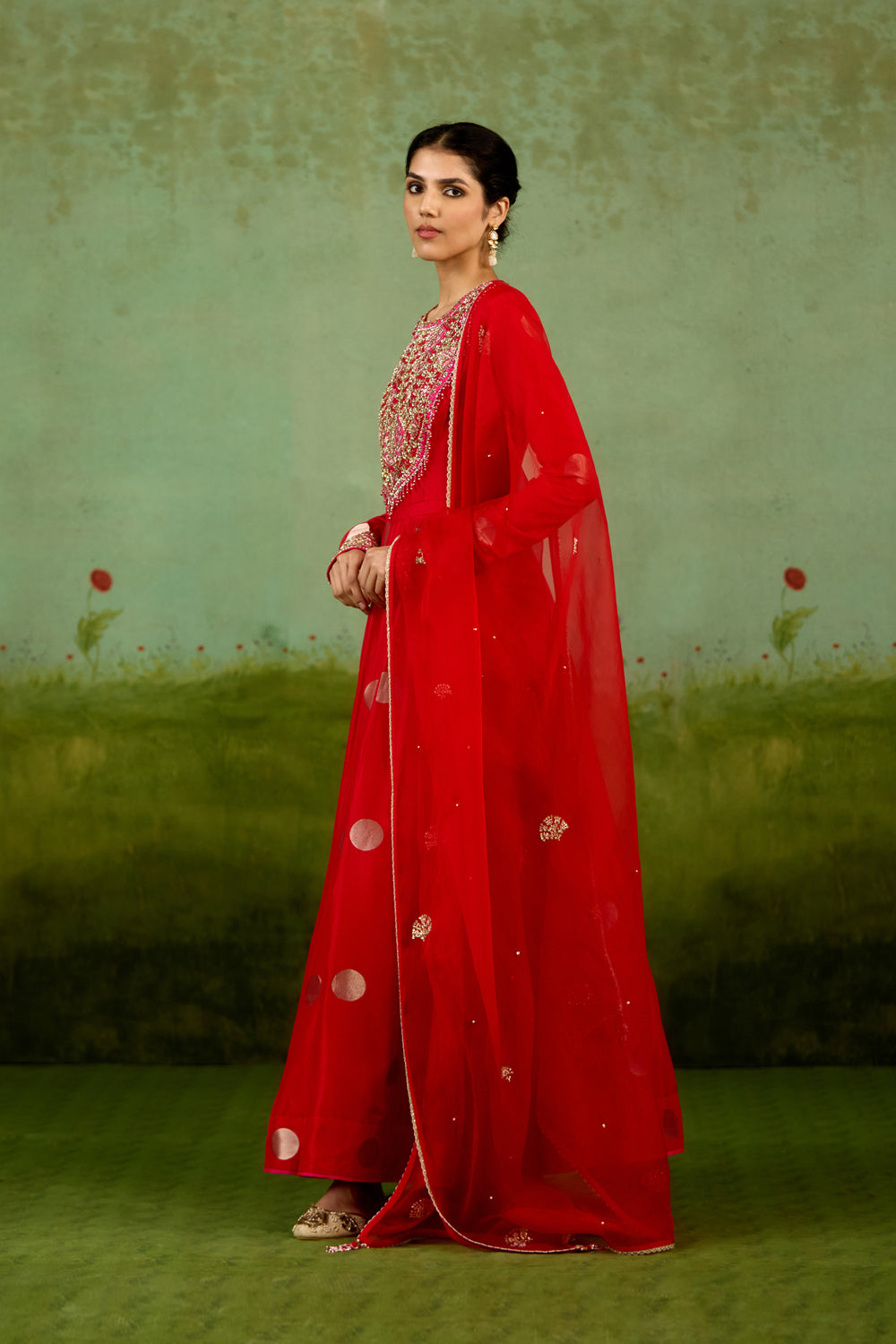 Red Anarkali Set