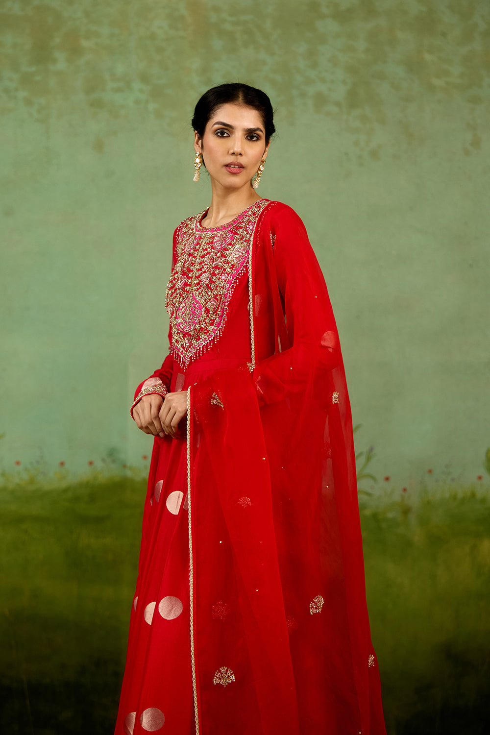 Red Anarkali Set