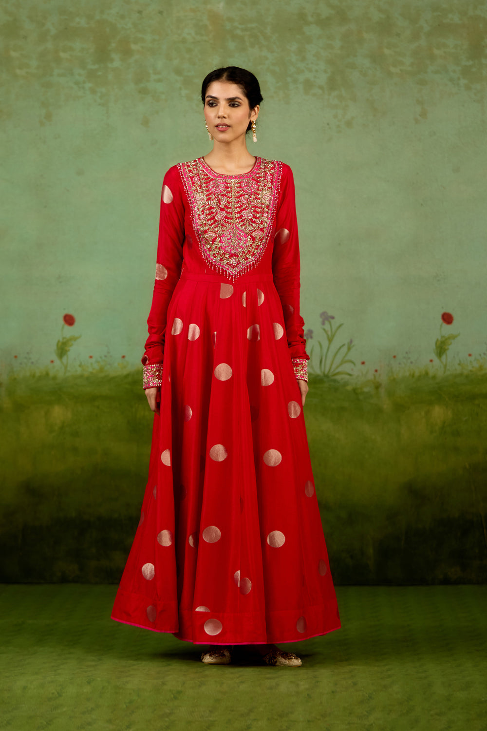 Red Anarkali Set