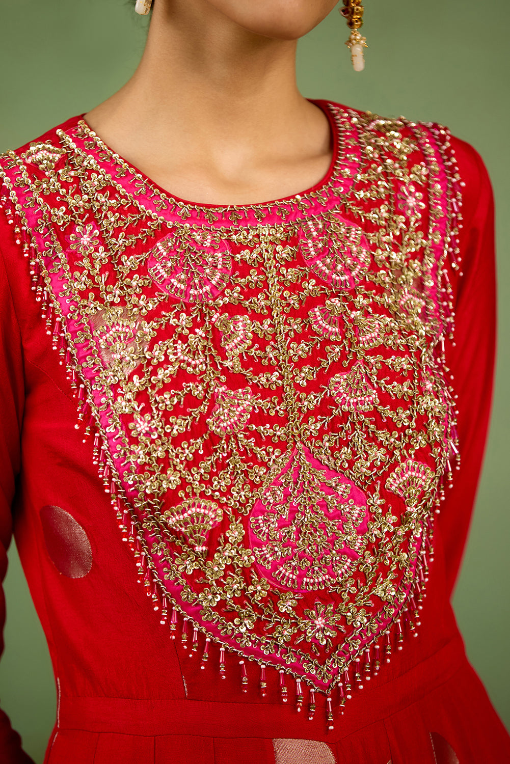 Red Anarkali Set