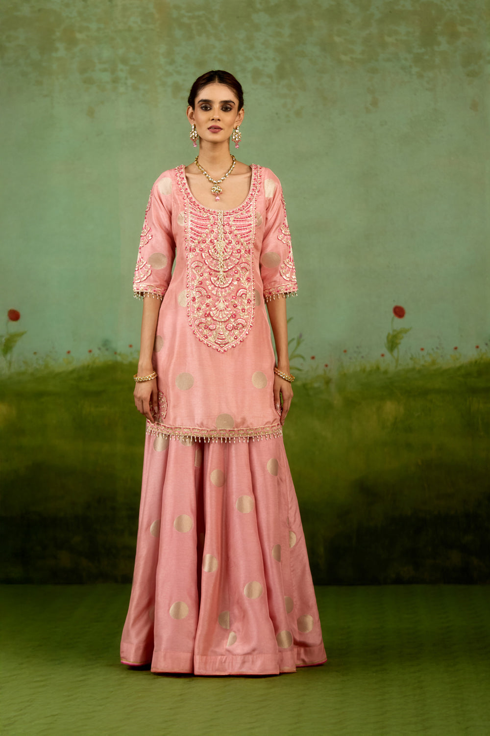 Coral Pink Sharara Set
